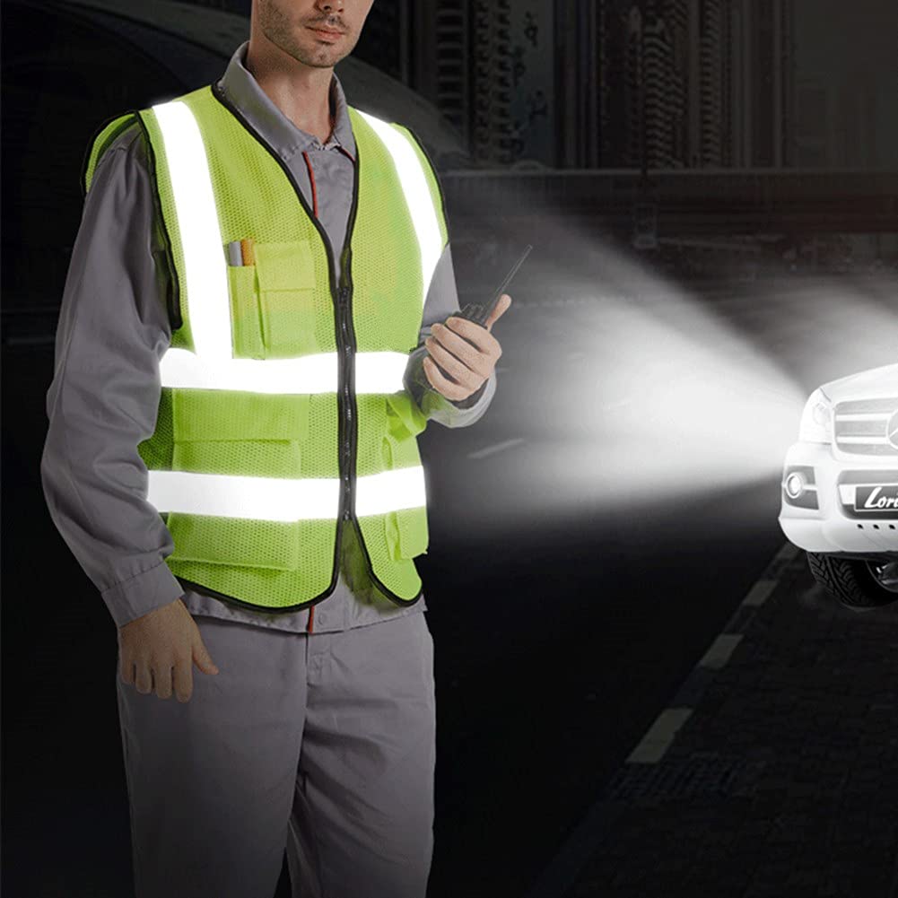 XIAKE Multiple Pockets Class 2 High Visibility Reflective Safety Vest Men Women Work Construction Vest Meets ANSI Standards