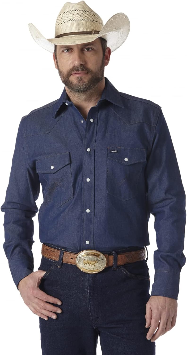 Wrangler Mens Cowboy Cut Firm Finish Long Sleeve Western Snap Solid Work Shirt