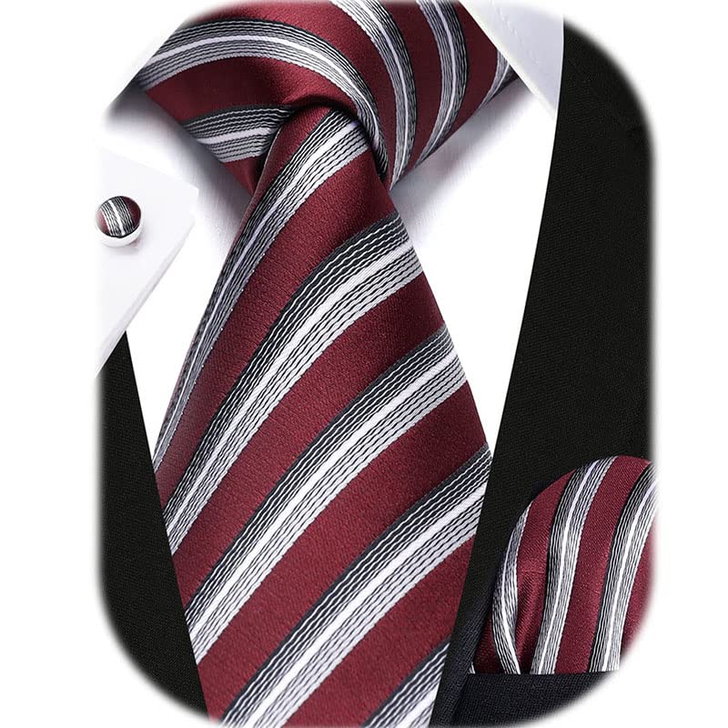 HISDERN Mens Ties Set Stripe Plaid Ties for Men and Pocket Square Cufflinks Formal Silk Necktie Wedding Business