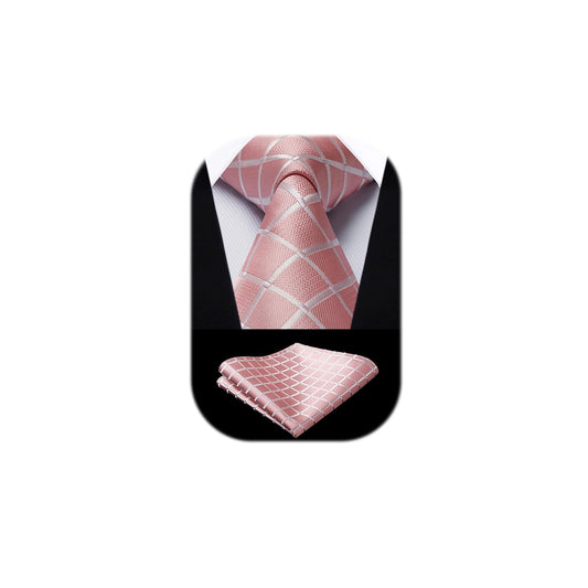 HISDERN Plaid Checkered Tie Handkerchief Woven Classic Formal Men's Necktie & Pocket Square Set