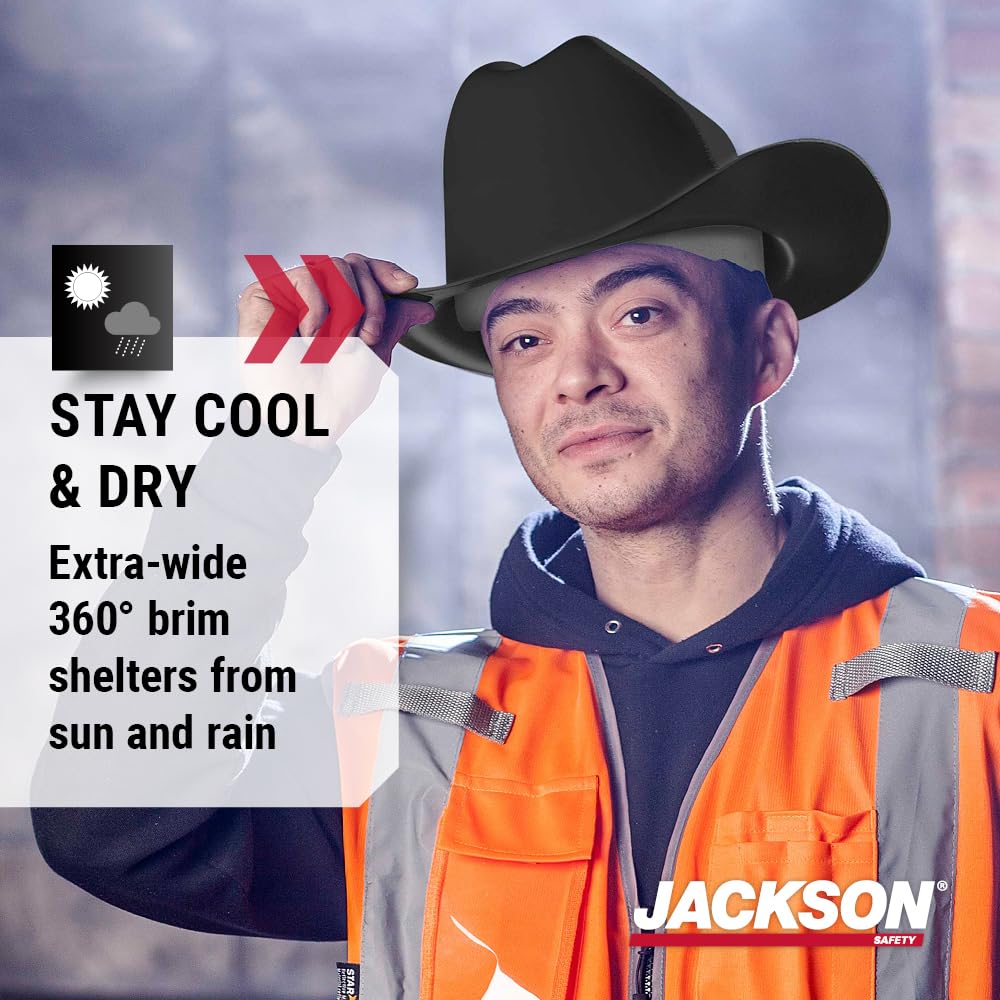 Jackson Safety Cowboy Hard Hat - Western Outlaw Style Construction Helmet with Full Brim Sun Shade - ANSI Z89.1 & OSHA Compliant - (Multiple Colors)