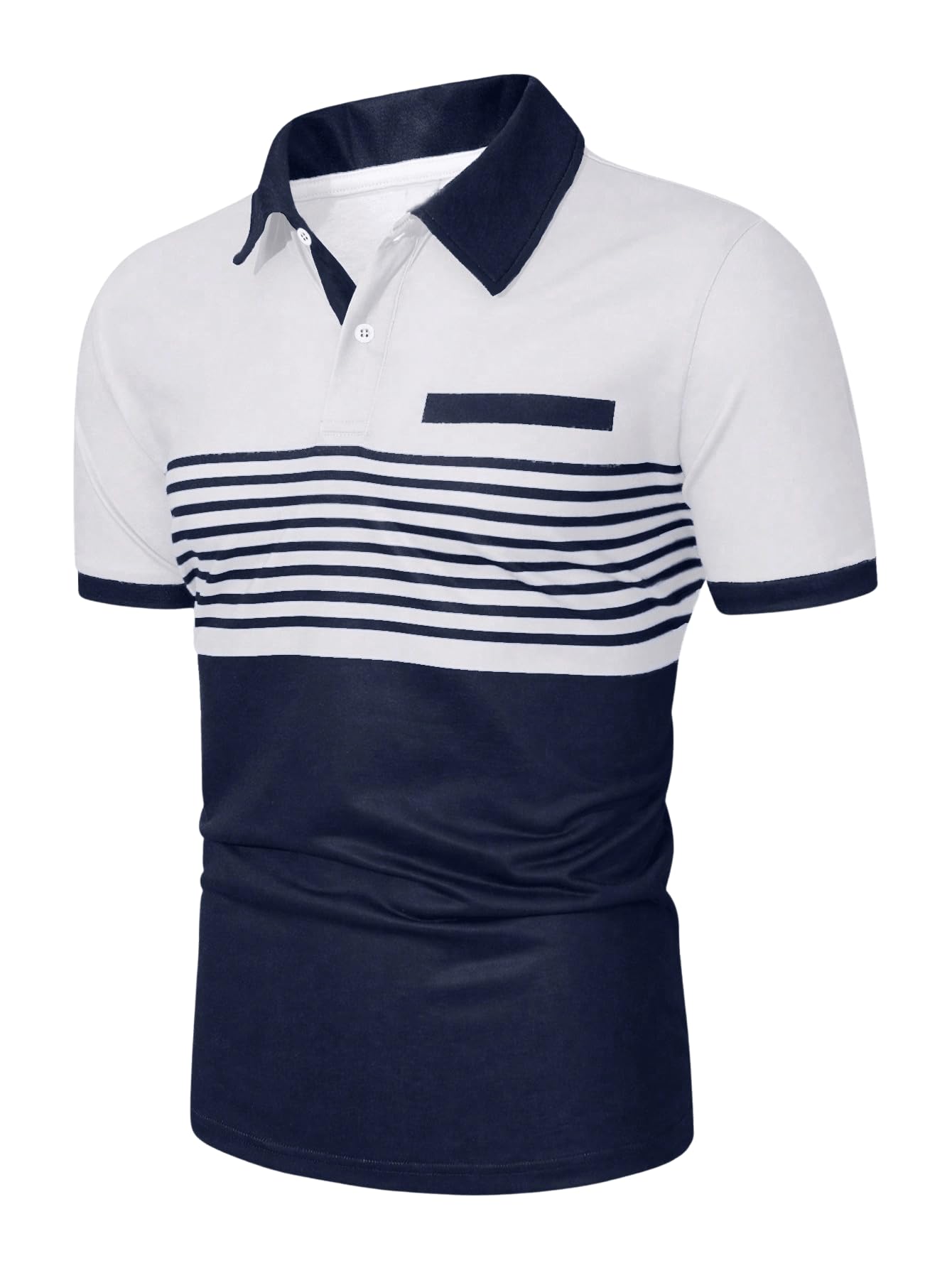 SOLY HUX Men's Golf Polo Shirts Short Sleeve Collar Tennis Shirt Color Block Striped Work T-Shirt