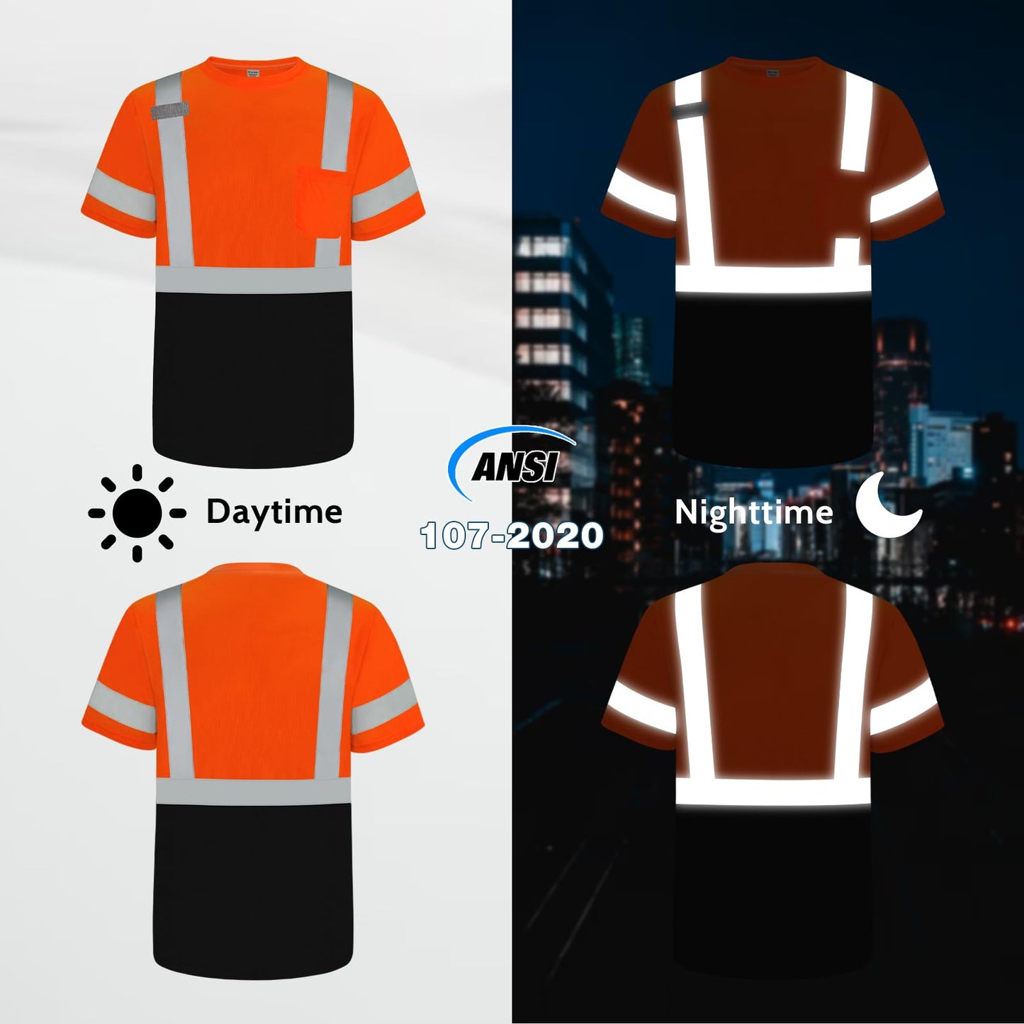 High Visibility Shirts for Men Class 3 Hi Vis Reflective Safety Construction Shirts for Men Women, Short Sleeve Work Shirts with Black Bottom, Meet ANSI, Durable & Breathable, Yellow L