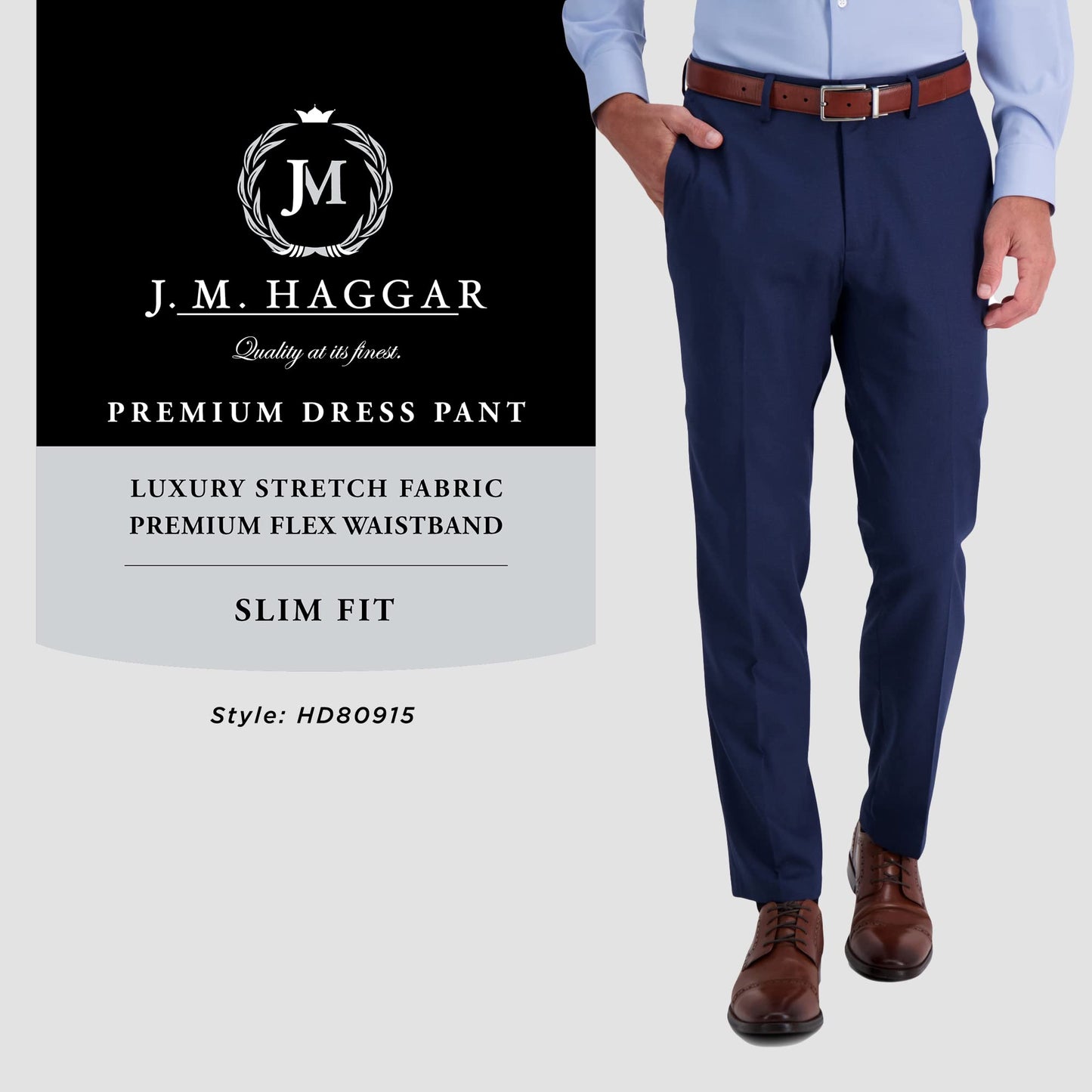 HAGGAR Mens 4 Way Stretch Slim Fit Flat Front Dress Pant