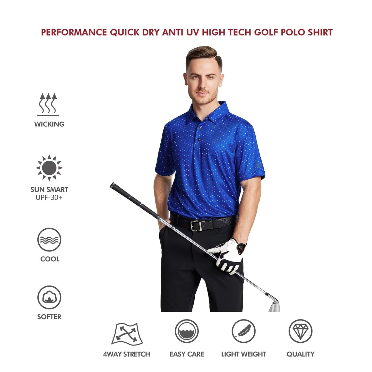 Men's Golf Polo Shirts Short Sleeve Striped Performance Moisture Wicking Dry Fit Golf Shirts for Men