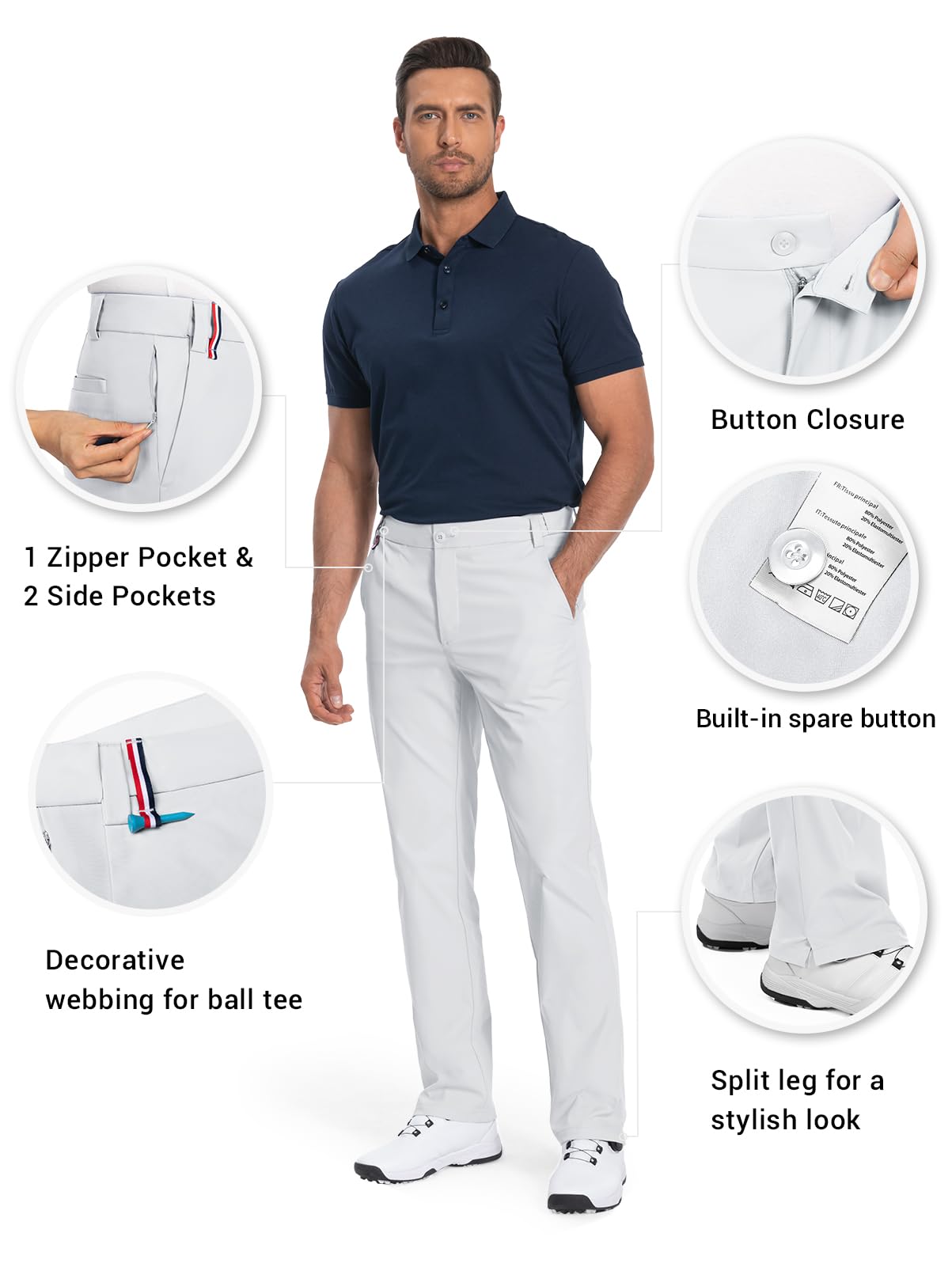 Men's-Golf-Pants-Classic-Fit Stretch Quick Dry Lightweight Dress Work Casual Outdoor Comfy Trousers with Pockets