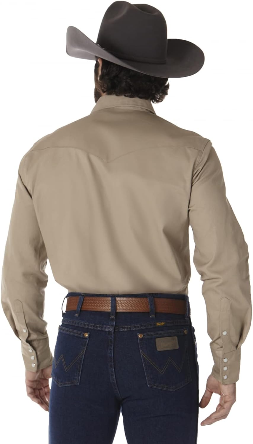 Wrangler Mens Cowboy Cut Firm Finish Long Sleeve Western Snap Solid Work Shirt