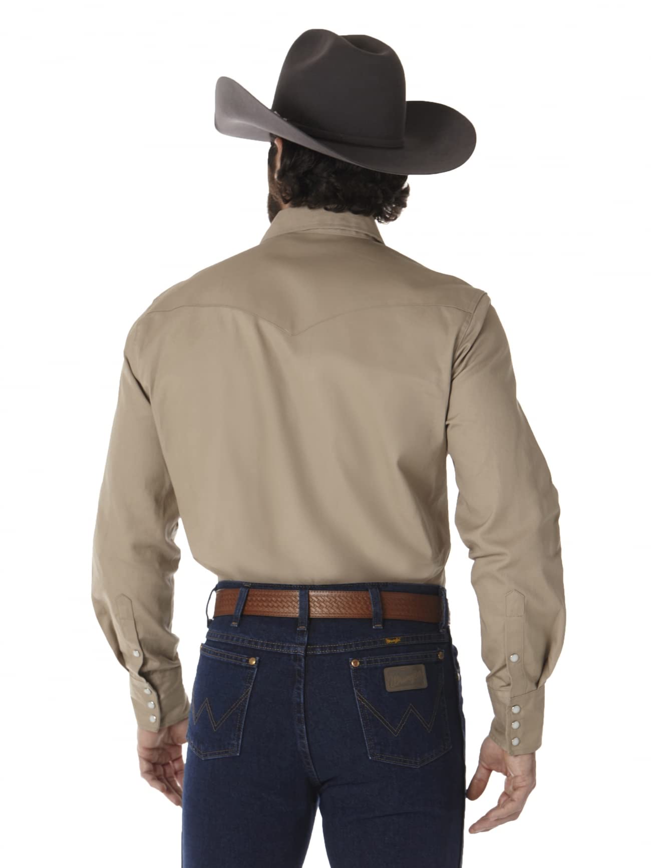 Wrangler Mens Cowboy Cut Firm Finish Long Sleeve Western Snap Solid Work Shirt