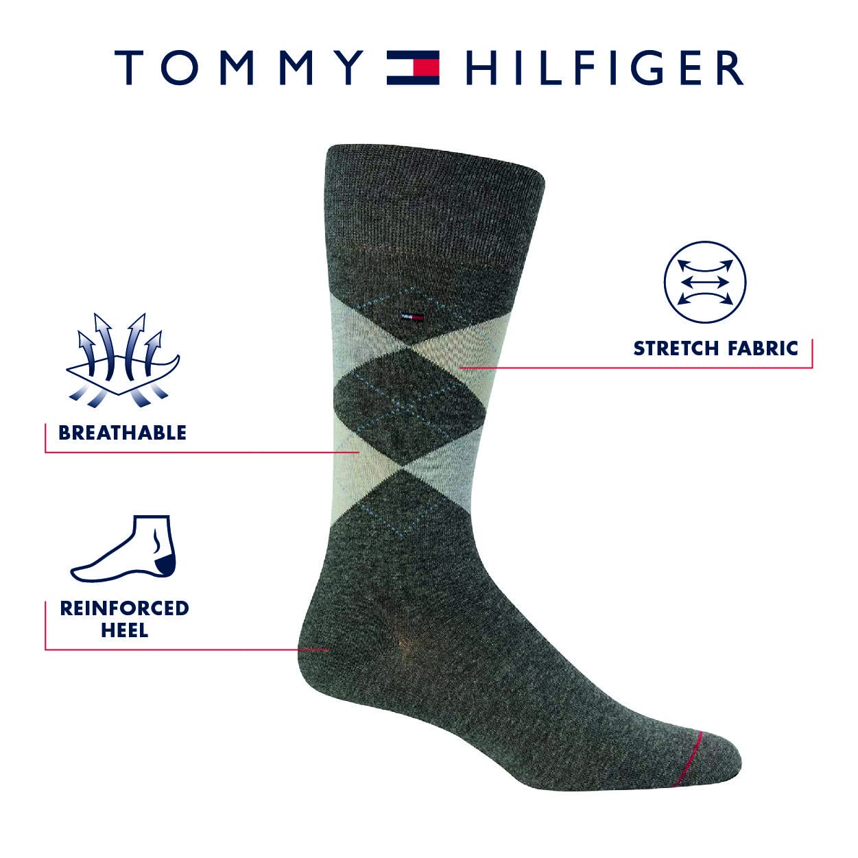 Tommy Hilfiger Men's Dress Socks - 5 Pack Lightweight Patterned Comfort Crew Socks for Men - Mens Long Work Socks (Size 7-12)