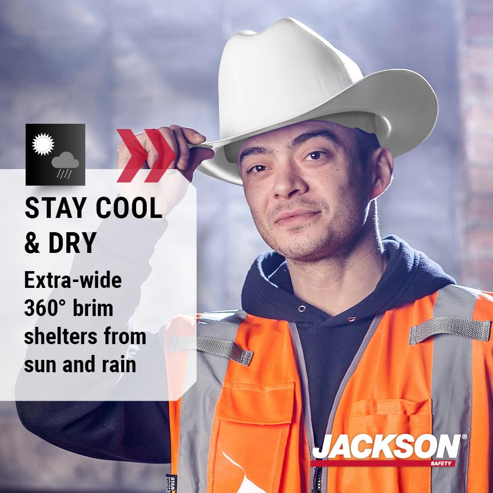 Jackson Safety Cowboy Hard Hat - Western Outlaw Style Construction Helmet with Full Brim Sun Shade - ANSI Z89.1 & OSHA Compliant - (Multiple Colors)