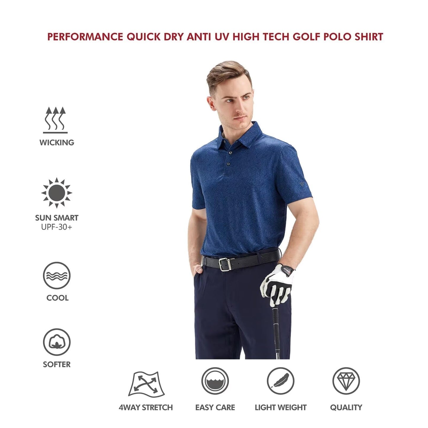 Men's Golf Polo Shirts Short Sleeve Striped Performance Moisture Wicking Dry Fit Golf Shirts for Men