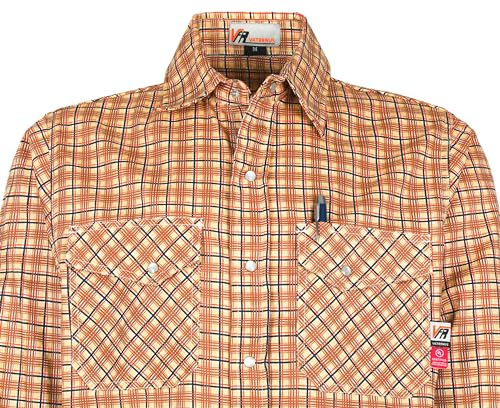 FR Shirts for Men Print Plaid 6.5oz Flame Resistant 100% Cotton Men's Pre-Washed Fire Retardant Work Shirt