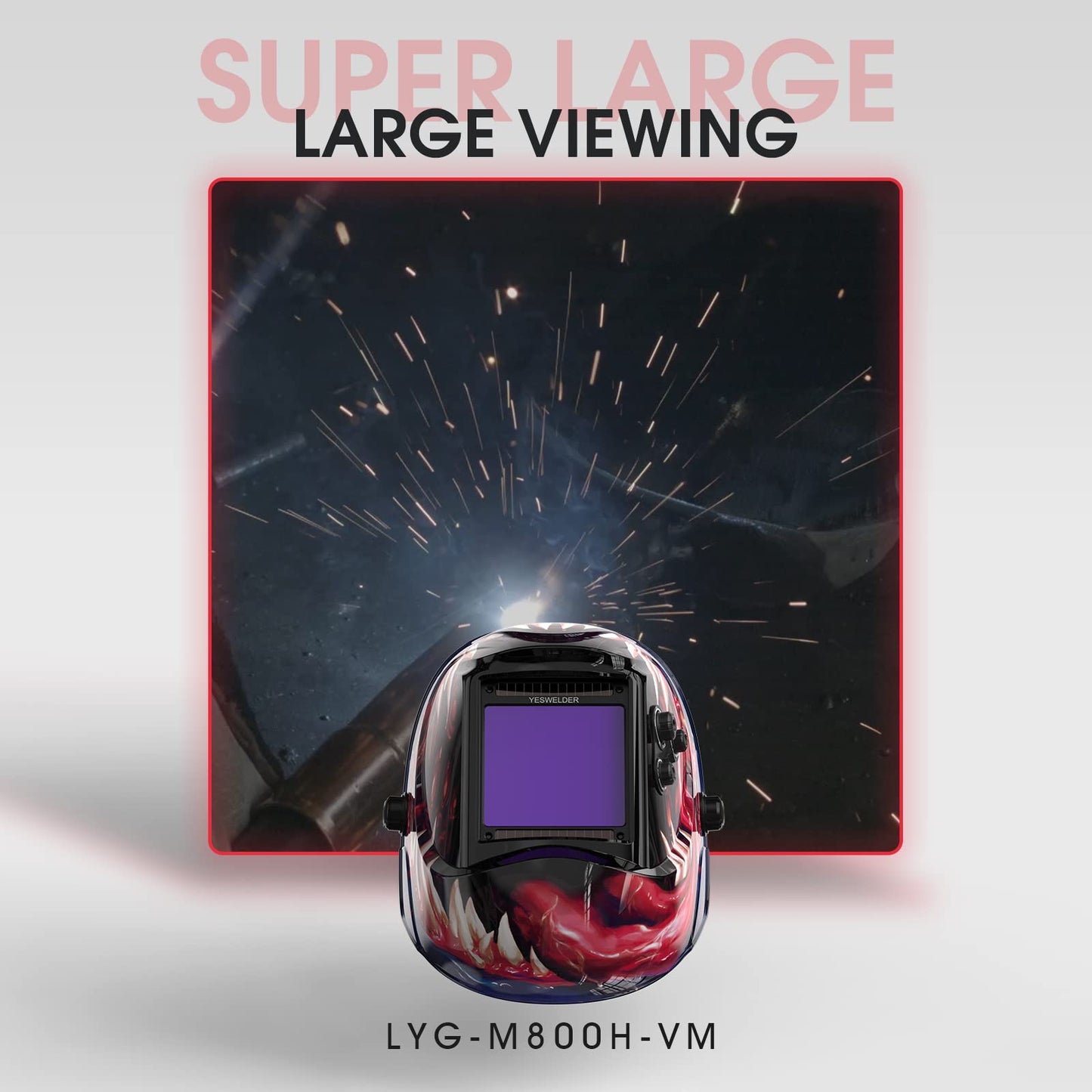 YESWELDER Large Viewing Screen 3.93"X3.66" True Color Solar Power Auto Darkening Welding Helmet, 4 Arc Sensor Wide Shade 4/5-9/9-13 for TIG MIG Arc Weld Grinding Welder Mask LYG-M800H-Q