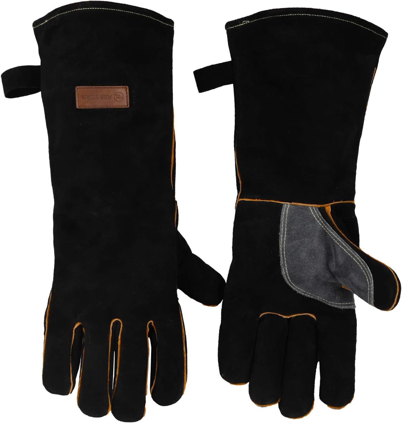 Upgrade KIM YUAN Extreme Heat & Fire Resistant Gloves Leather with Kevlar Stitching,Mitts Perfect for Fireplace, Stove, Oven, Grill, Welding, BBQ, Mig, Pot Holder, Animal Handling 16in up to 932 °F