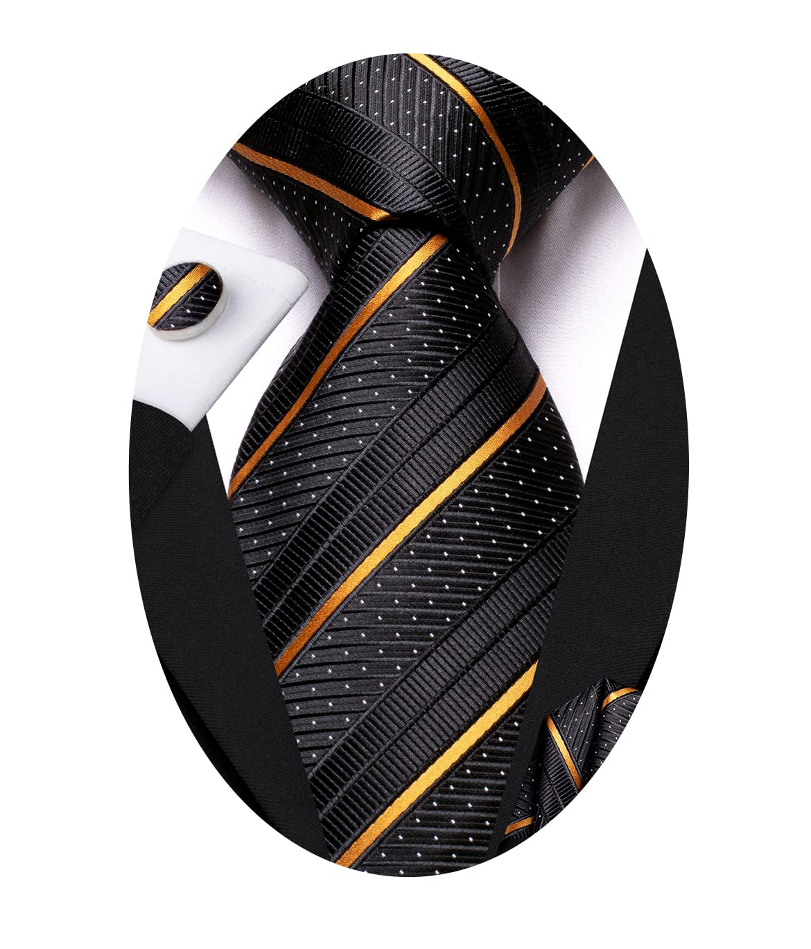 Hi-Tie Mens Plaid Ties Classic Paisley Necktie with Handkerchief Cufflinks Set Business Stripe Tie