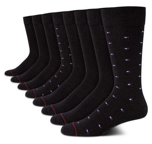 Tommy Hilfiger Men's Dress Socks - 8 Pack Comfort Stretch Crew Socks for Men - Crew Length Breathable Mens Work Socks (7-12)