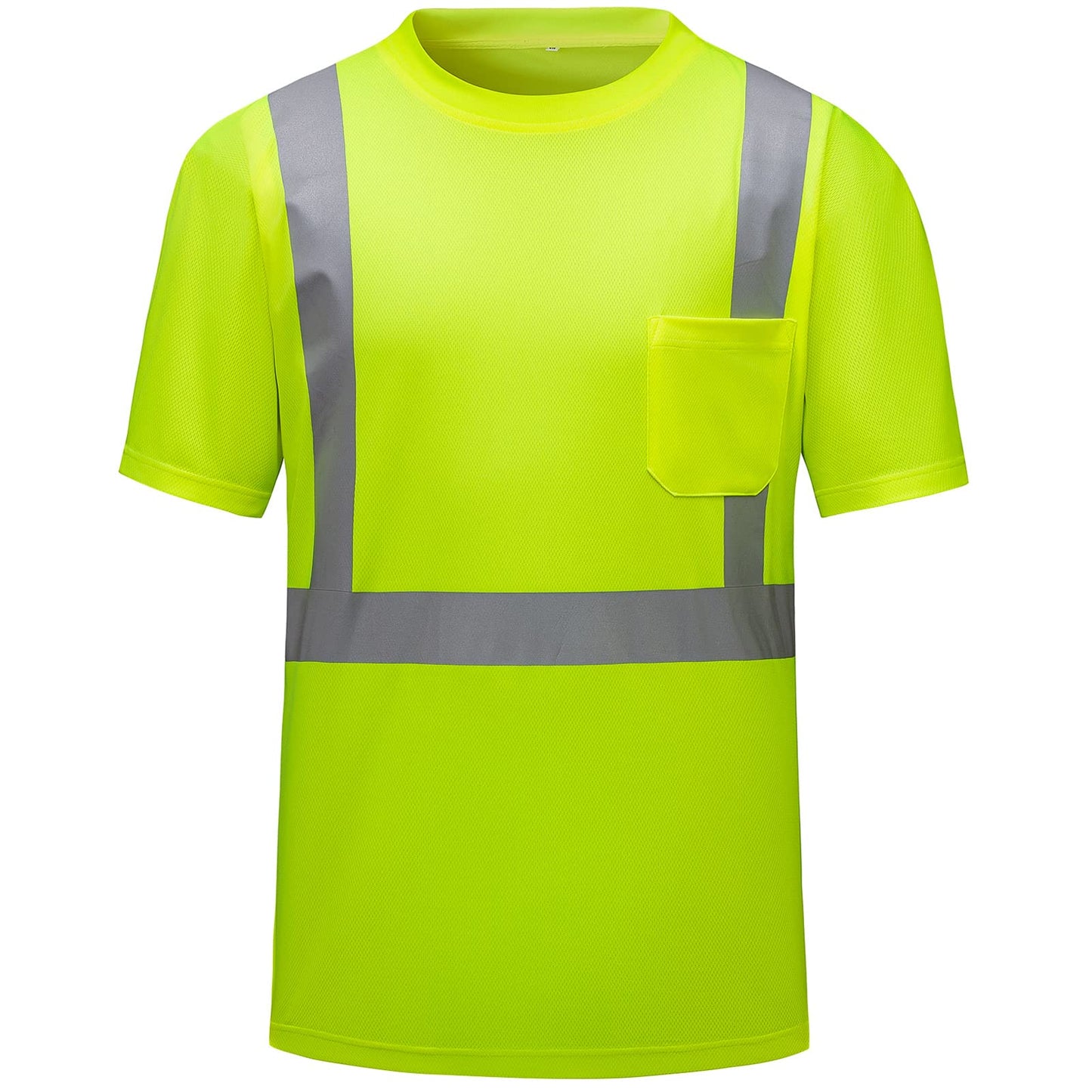 High Visibility Shirts Quick Dry Safety T Shirts with Reflective Strips and Pocket Short Sleeve Mesh Hi Vis Construction Work Class 2 Shirt for Men/Women Black Bottom Lime,Medium