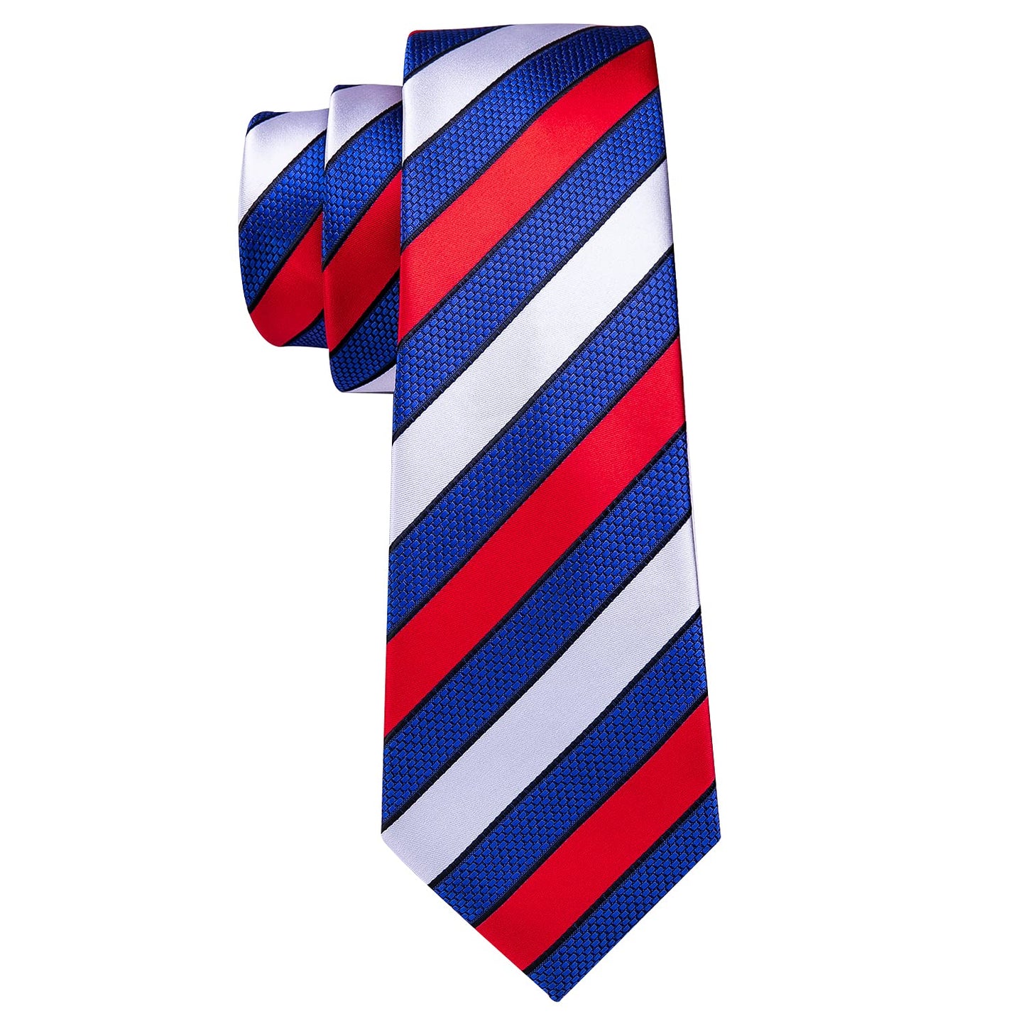 Barry.Wang Stripe Men Ties Set Classic WOVEN Necktie with Handkerchief Cufflinks Formal