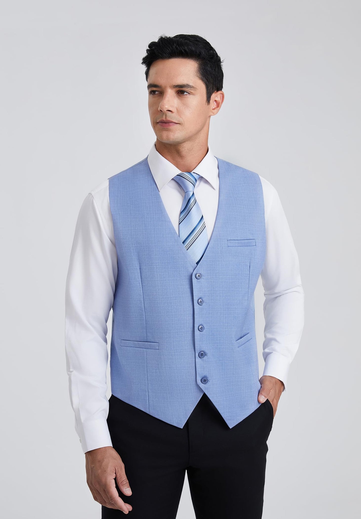 HISDERN Men's Suit Vest Business Plaid Formal Dress Waistcoat Slim Fit Vests for Men with 3 Pocket for Suit or Tuxedo