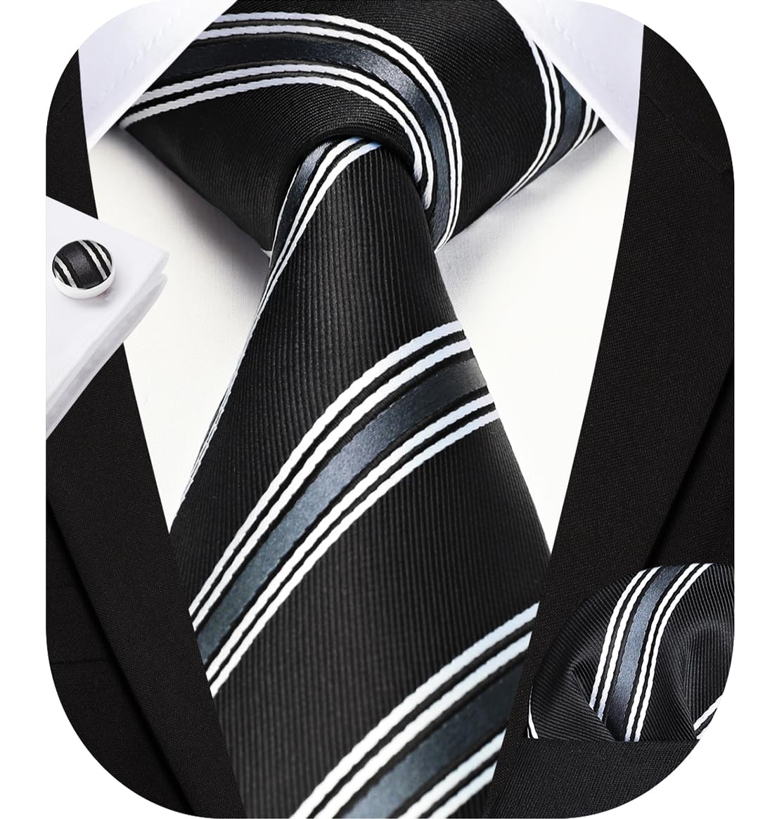 HISDERN Mens Ties Set Stripe Plaid Ties for Men and Pocket Square Cufflinks Formal Silk Necktie Wedding Business