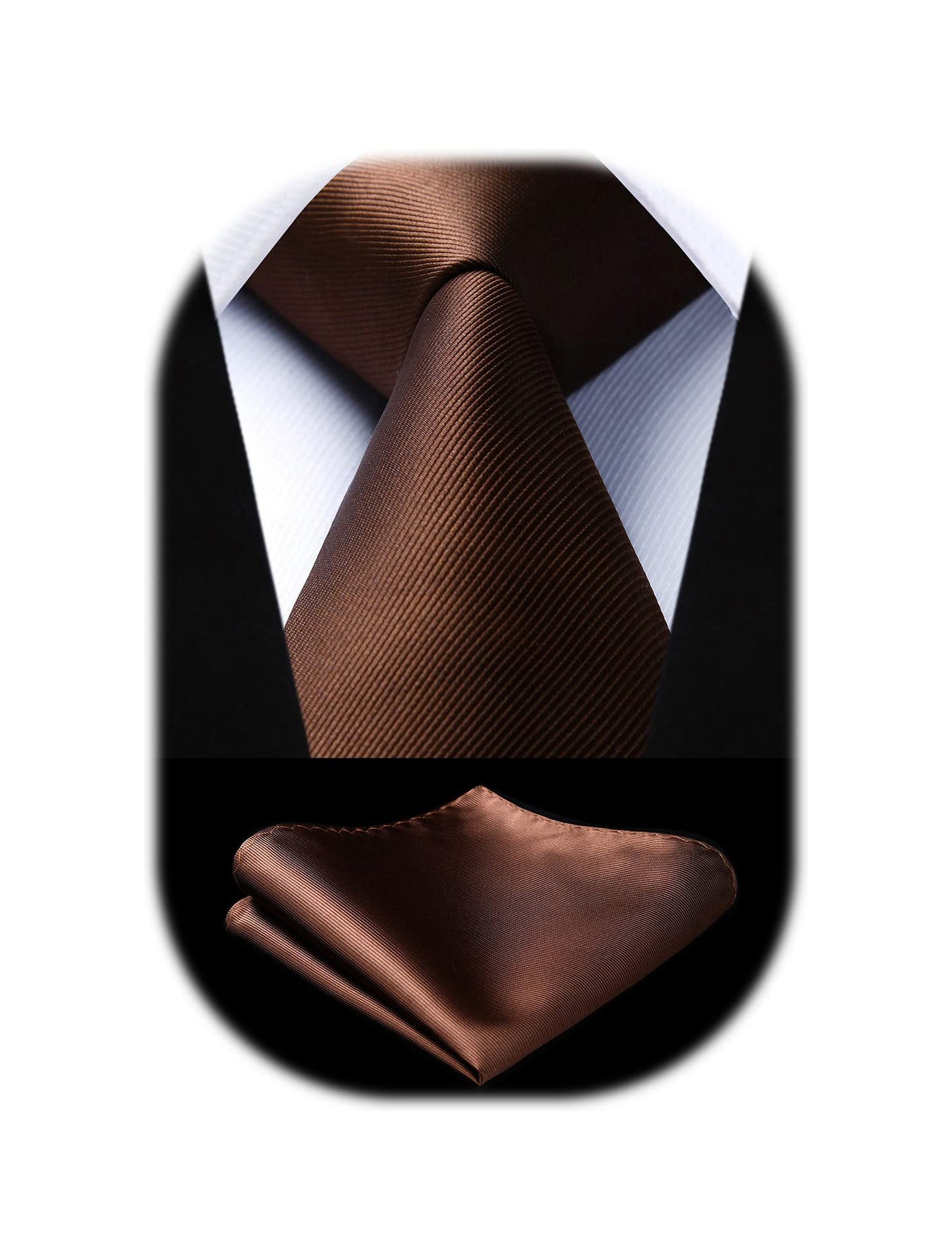 HISDERN Mens Ties Solid Color Ties for Men Formal Necktie with Pocket Square Set Satin Silk Neck Tie Handkerchiefs Set