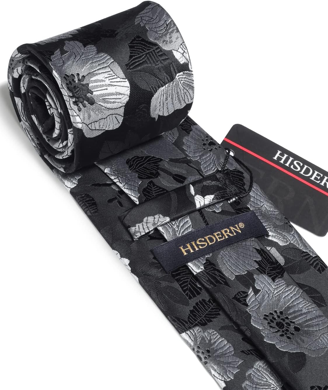 Men Floral Ties Woven Classic 3.4" NeckTie Set Formal Tie Pocket Square for Wedding with Handkerchief