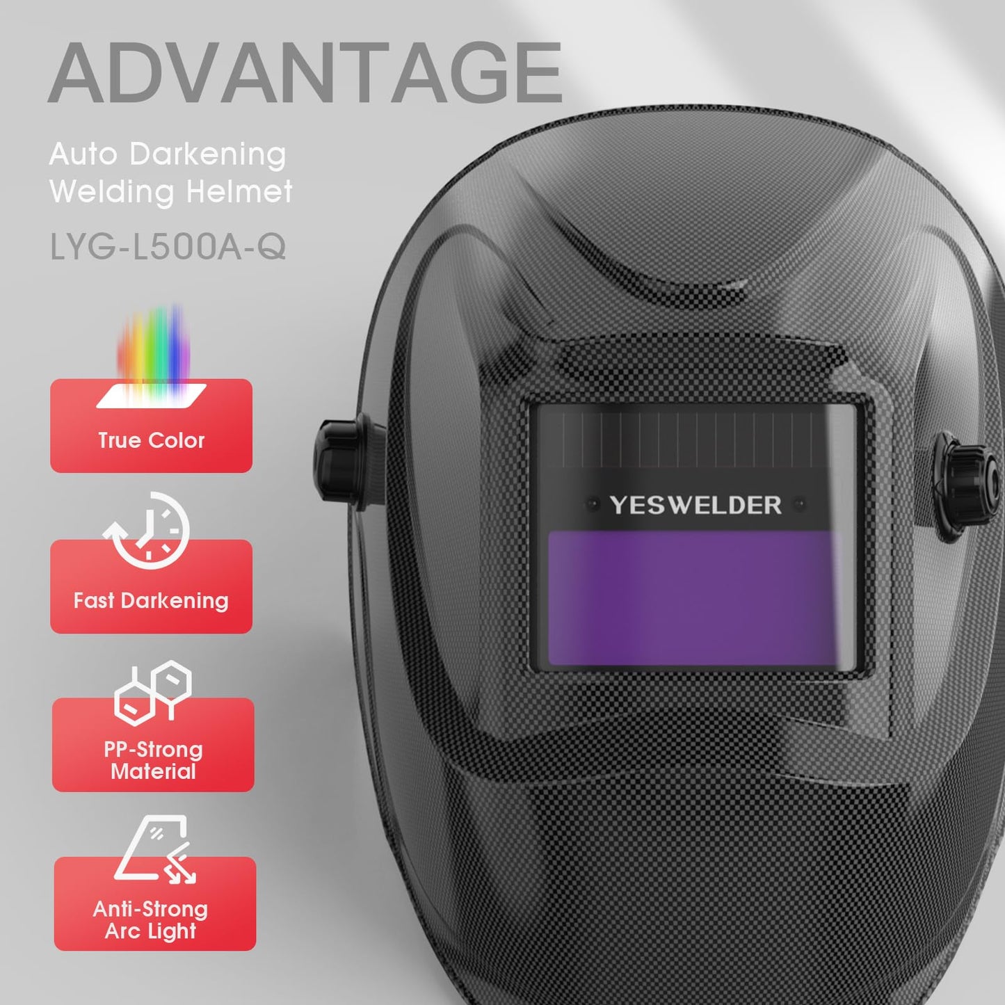 YESWELDER True Color Solar Powered Auto Darkening Welding Helmet, Wide Shade 4/9-13 for TIG MIG ARC Weld Hood Helmet LYG-L500A-VM