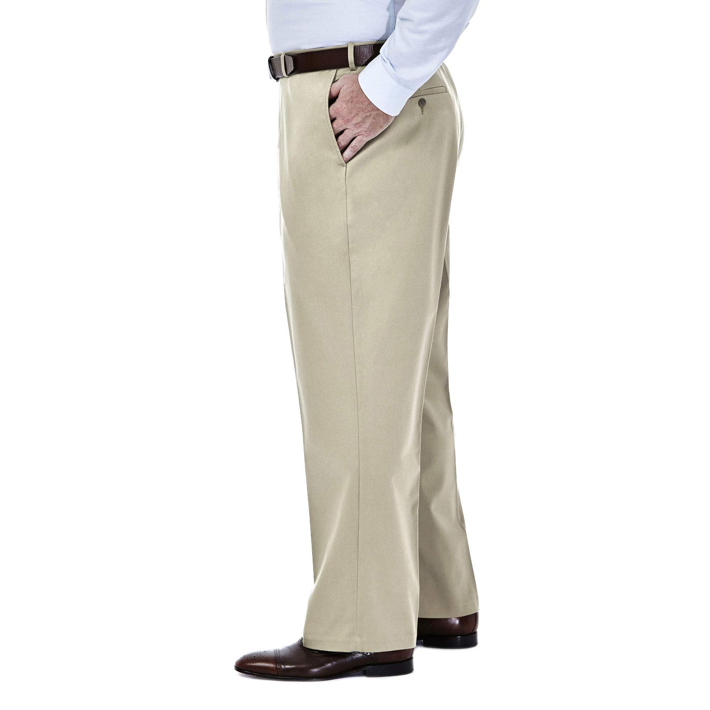 Haggar Men's Premium No Iron Khaki Classic Fit Expandable Waist Flat Front Pant (Regular and Big & Tall Sizes)