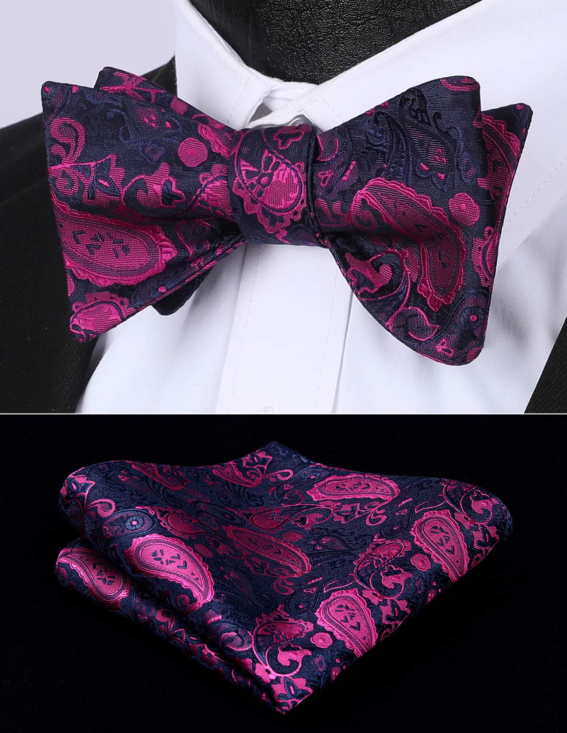 HISDERN Bow Ties for Men Paisley Bowties Mens Self Tie Bow Tie and Pocket Square Set Formal Tuxedo Wedding Bowtie