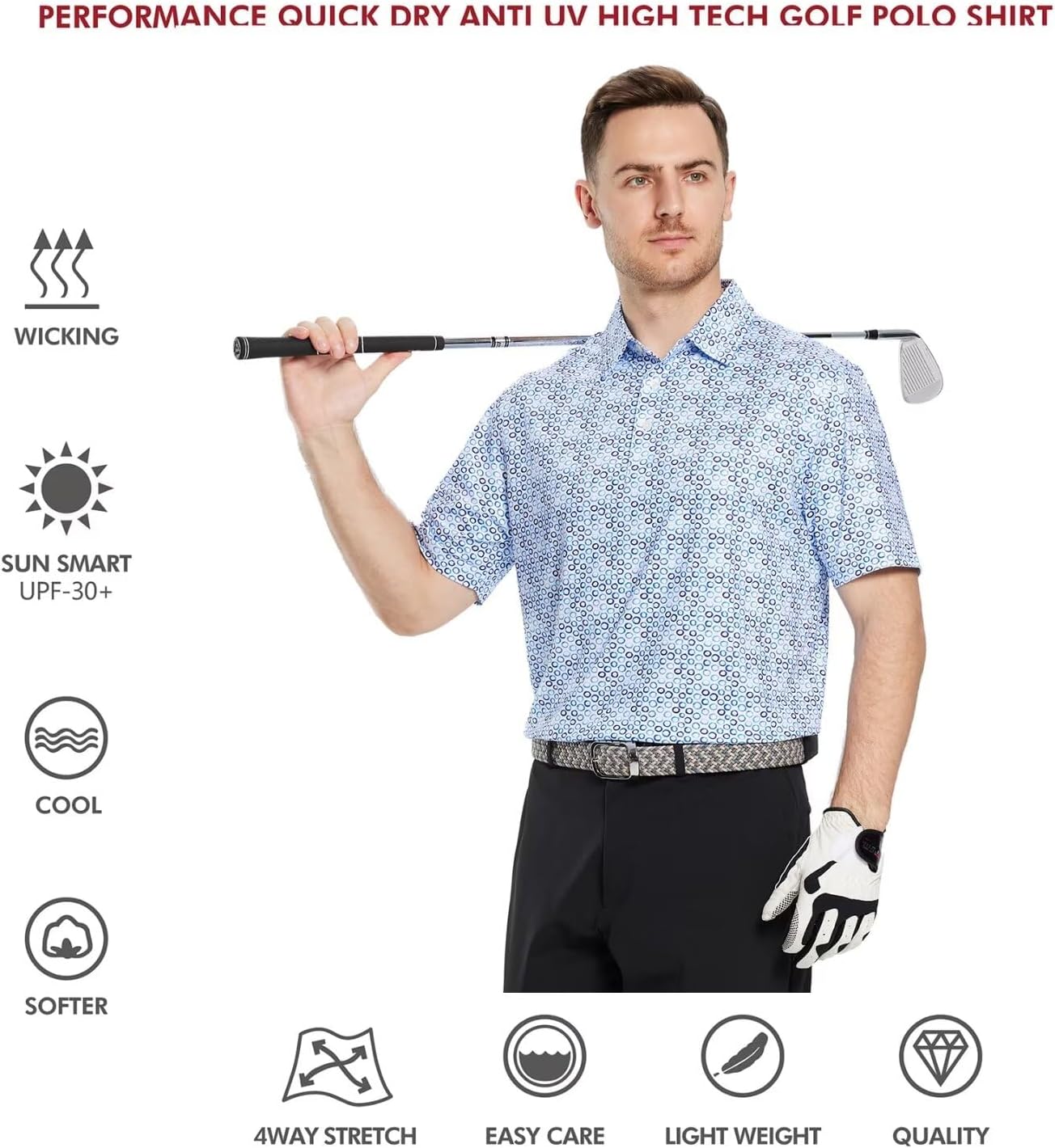 Men's Golf Polo Shirts Short Sleeve Striped Performance Moisture Wicking Dry Fit Golf Shirts for Men