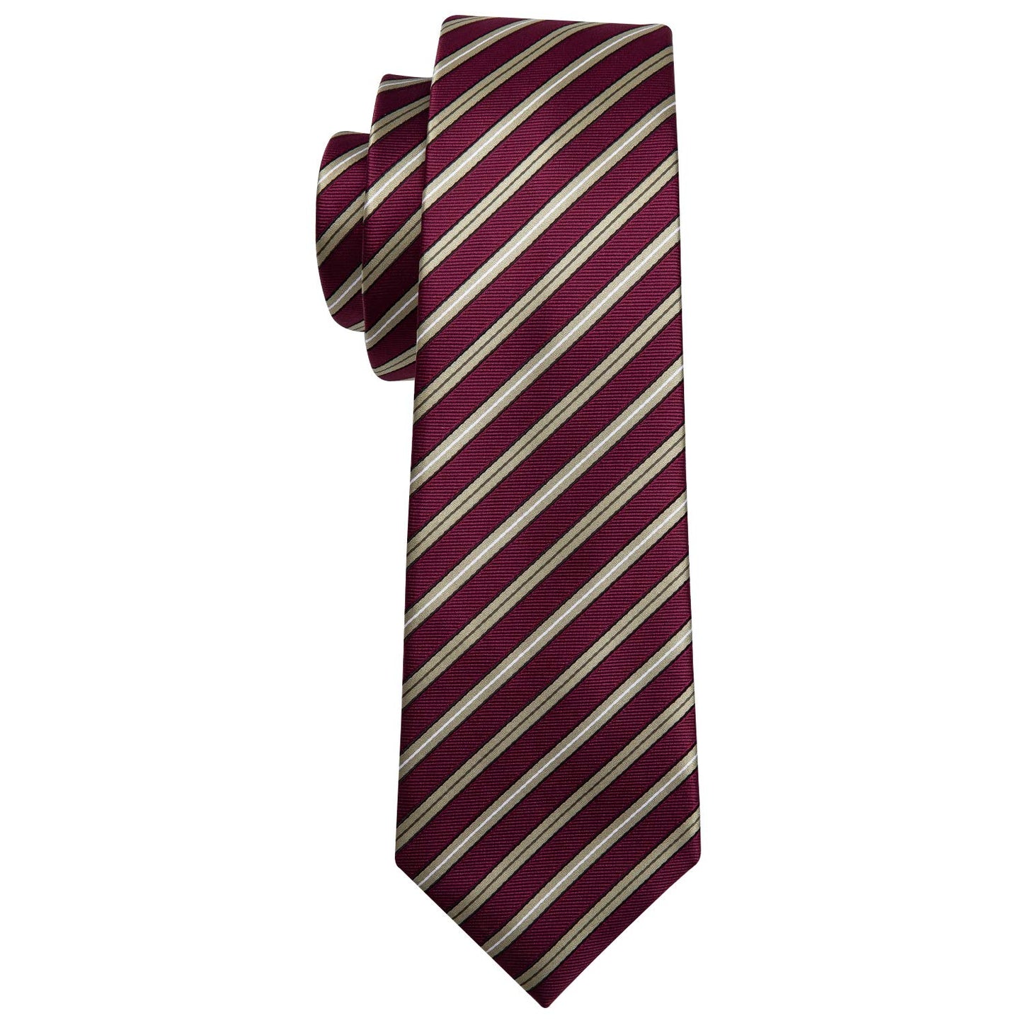 Barry.Wang Stripe Men Ties Set Classic WOVEN Necktie with Handkerchief Cufflinks Formal