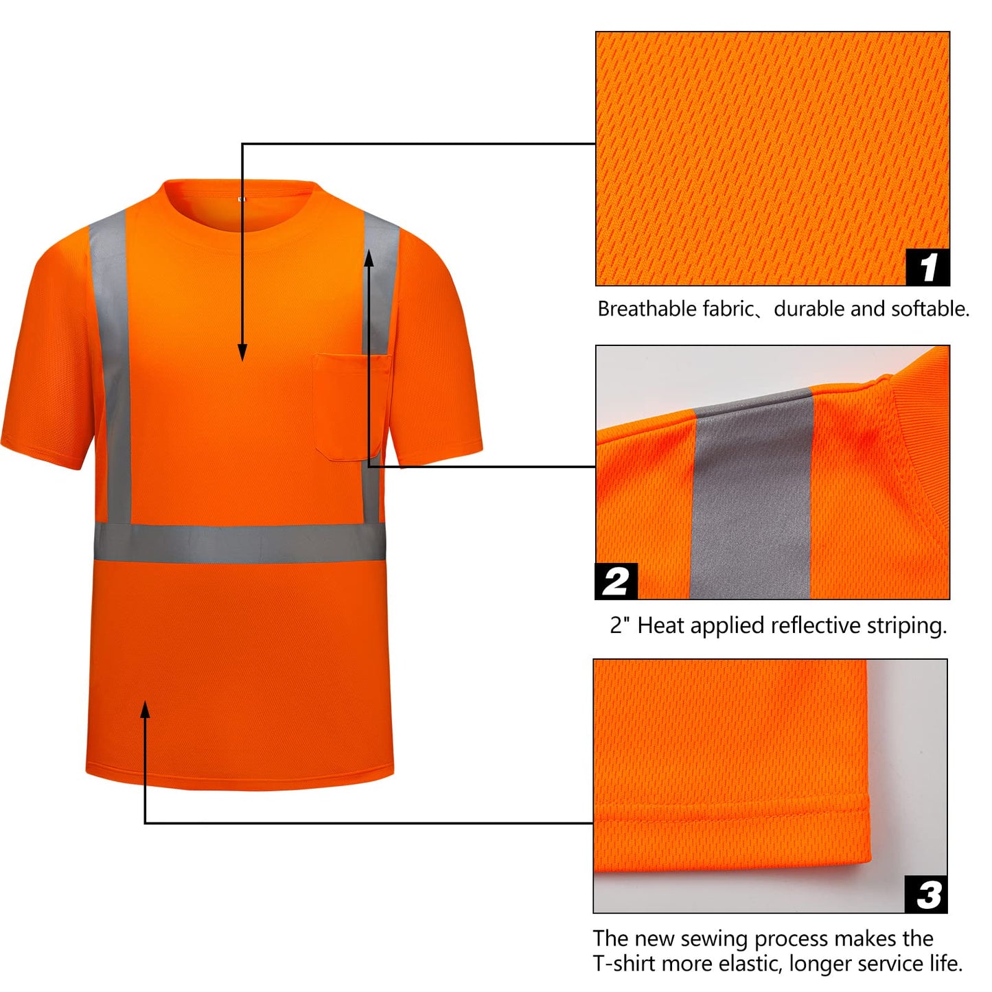 High Visibility Shirts Quick Dry Safety T Shirts with Reflective Strips and Pocket Short Sleeve Mesh Hi Vis Construction Work Class 2 Shirt for Men/Women Black Bottom Lime,Medium