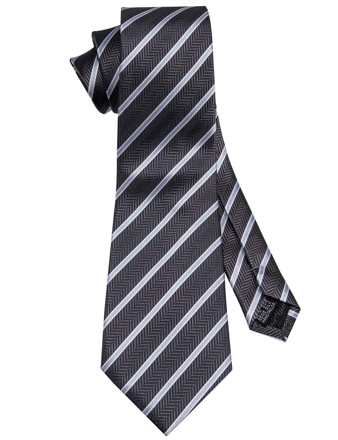 Barry.Wang Stripe Men Ties Set Classic WOVEN Necktie with Handkerchief Cufflinks Formal