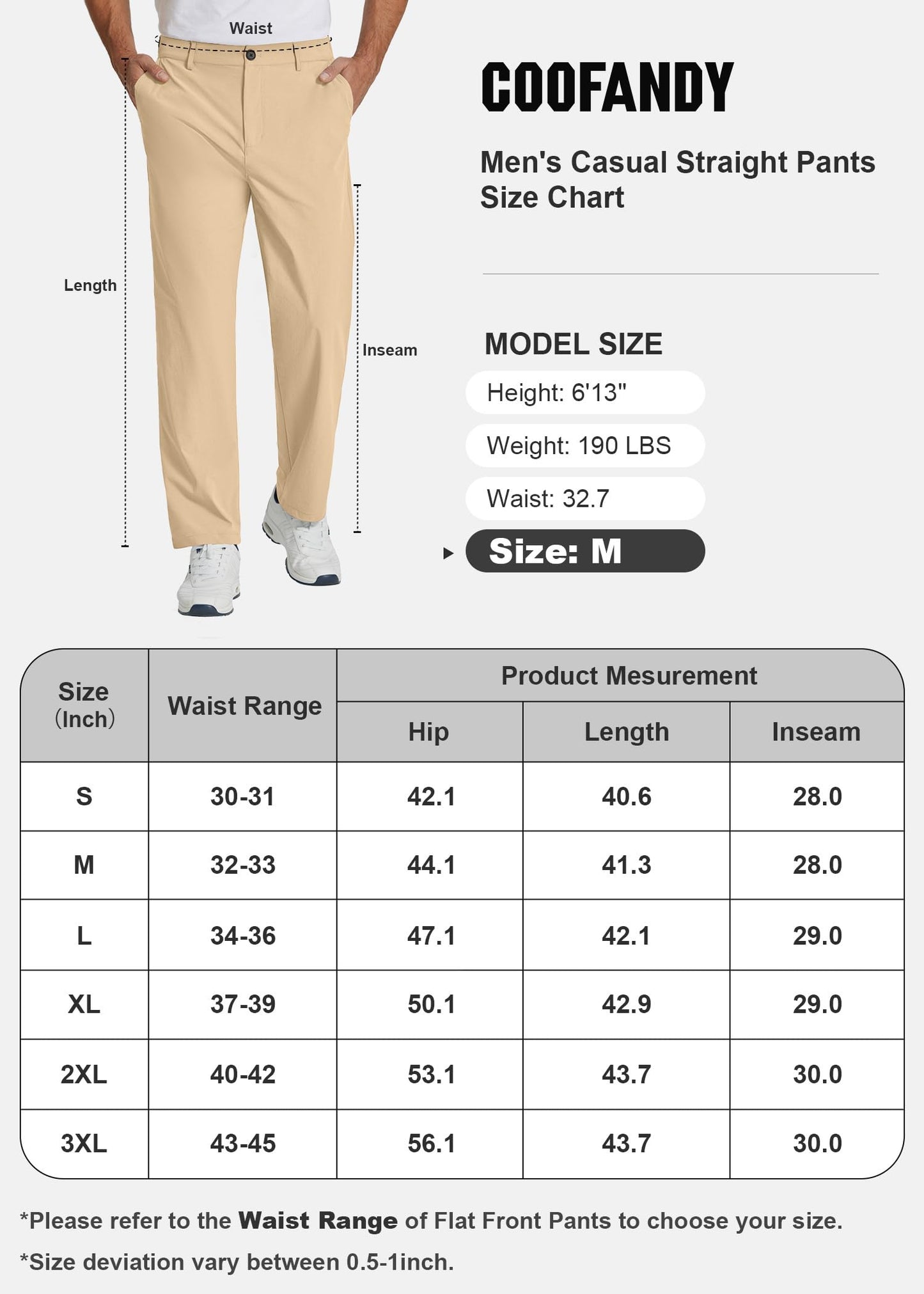 COOFANDY Men's Casual Pants Classic Fit Flat Front Pants Lightweight Elastic Waist Golf Trousers with Pockets