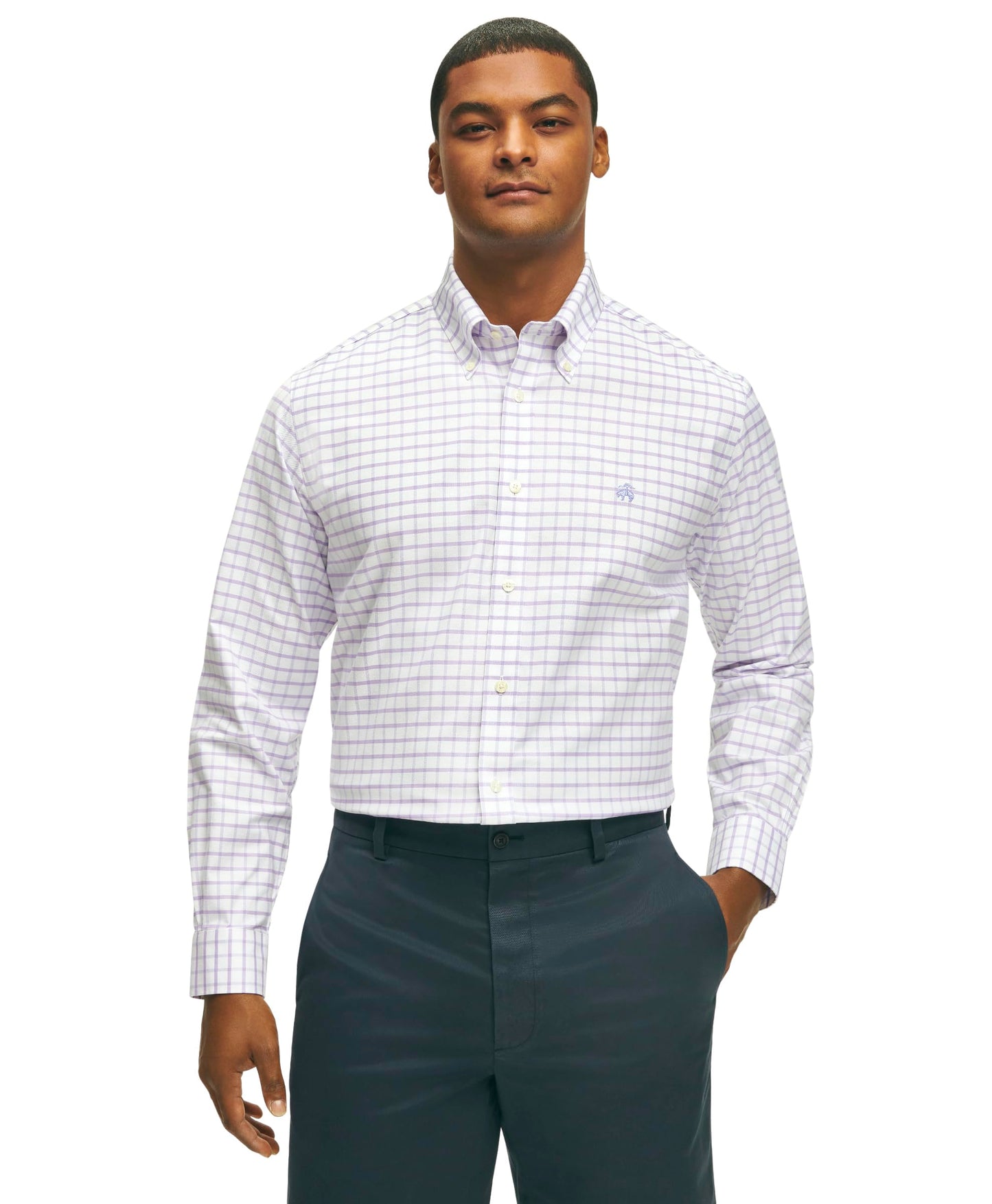 Brooks Brothers Men's Non-Iron Stretch Oxford Long Sleeve Check Sport Shirt