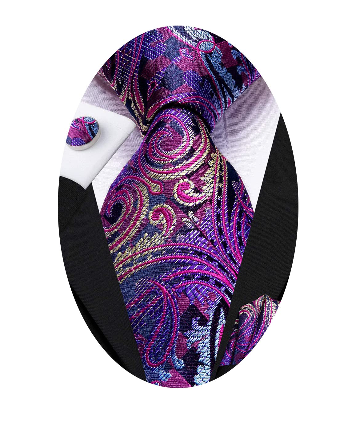 Hi-Tie Silk Paisley Ties for Men Necktie Pocket Square Cufflinks Set Foral Tie Sets Formal Business