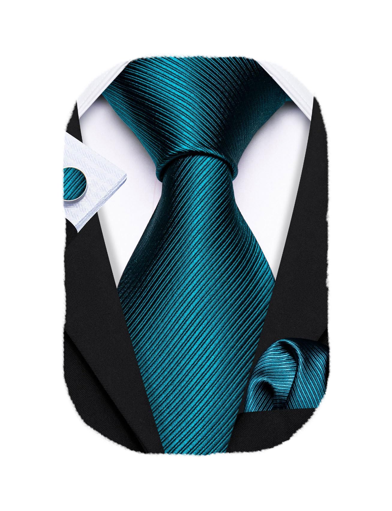 Barry.Wang Stripe Men Ties Set Classic WOVEN Necktie with Handkerchief Cufflinks Formal