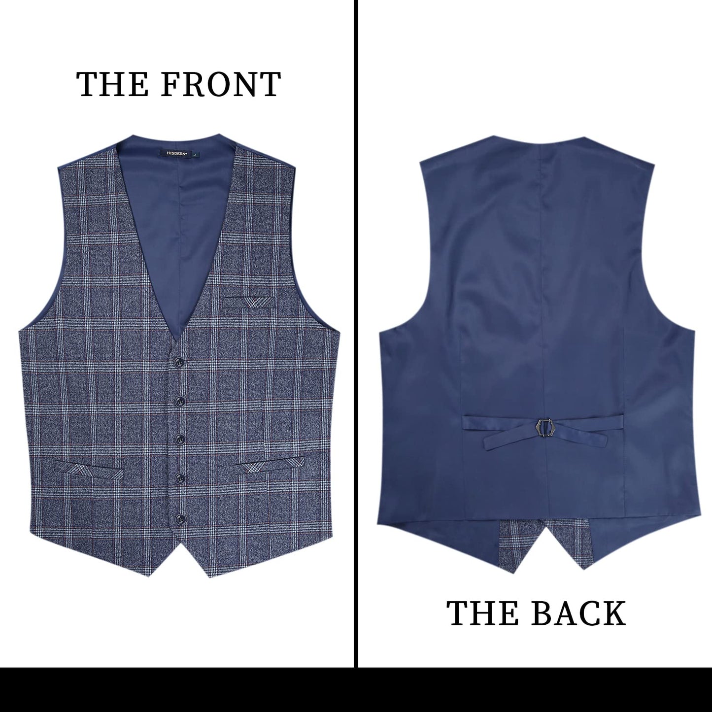 HISDERN Men's Suit Vest Business Plaid Formal Dress Waistcoat Slim Fit Vests for Men with 3 Pocket for Suit or Tuxedo