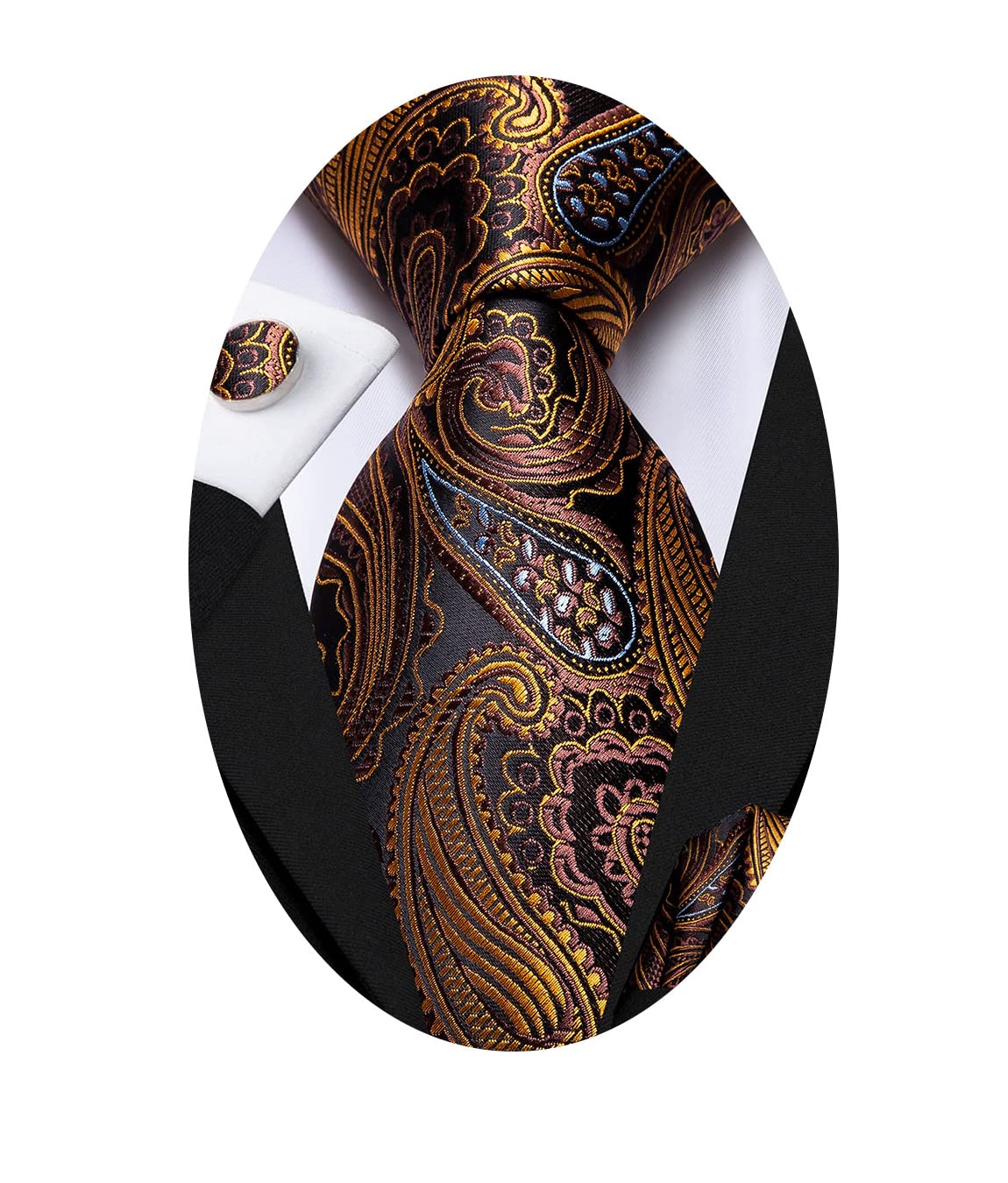 Hi-Tie Silk Paisley Ties for Men Necktie Pocket Square Cufflinks Set Foral Tie Sets Formal Business