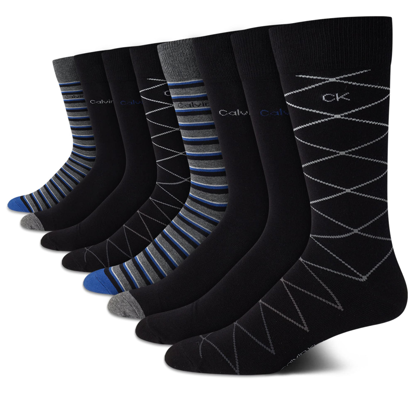 Calvin Klein Men's Dress Socks - Lightweight Cotton Blend Crew Socks (8 Pairs)