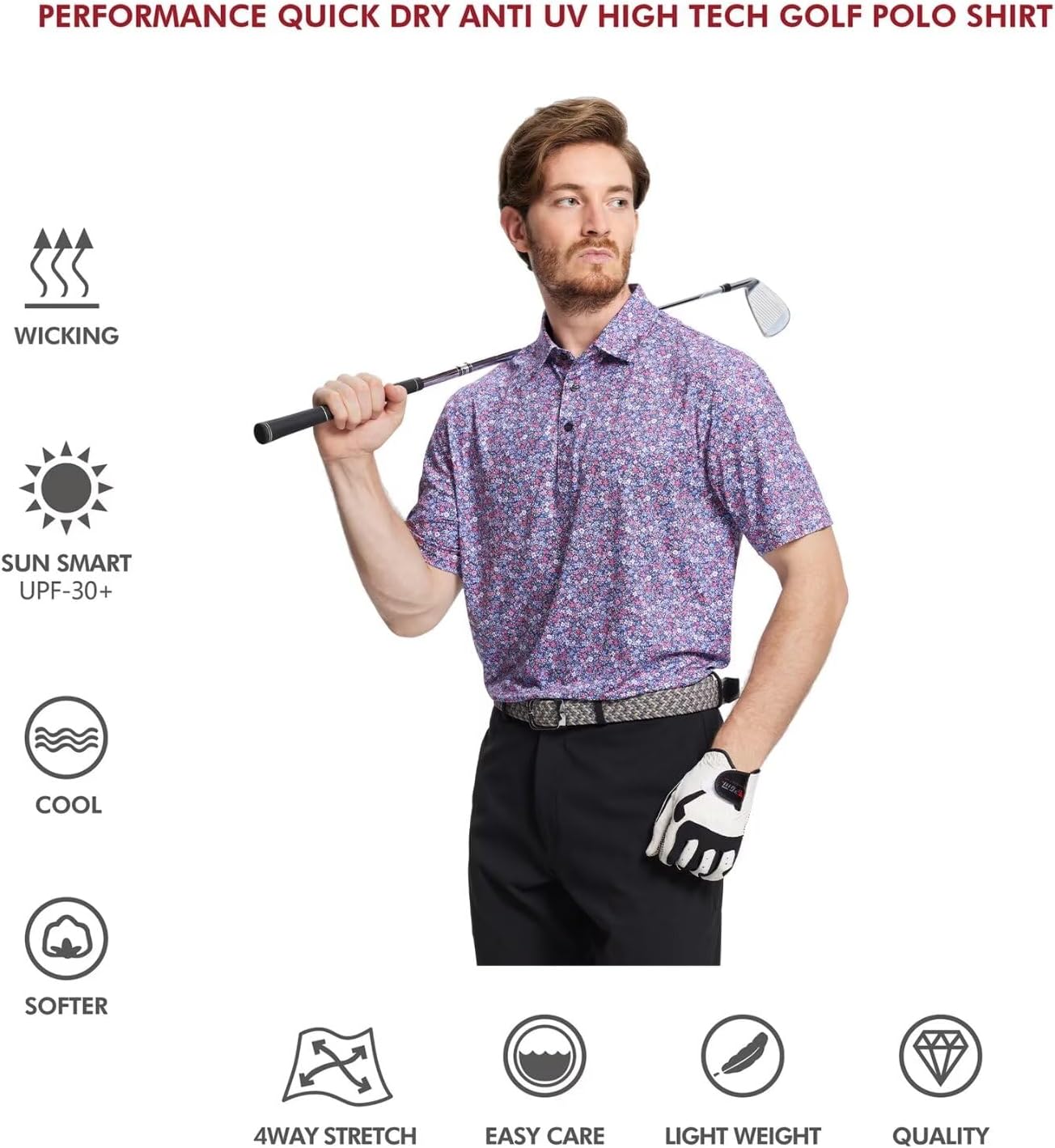 Men's Golf Polo Shirts Short Sleeve Striped Performance Moisture Wicking Dry Fit Golf Shirts for Men