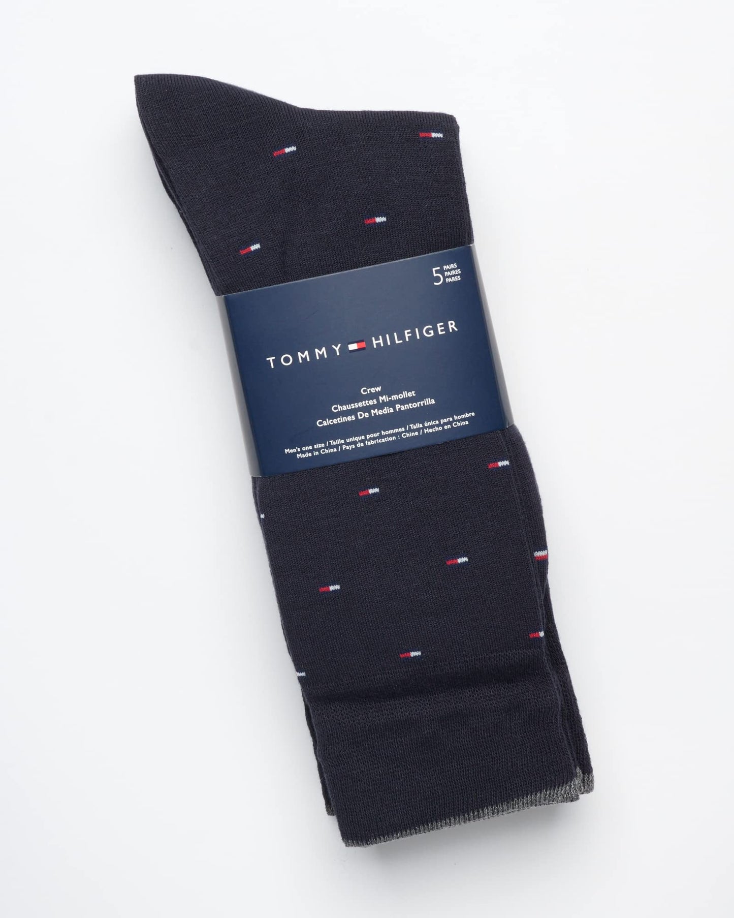 Tommy Hilfiger Men's Dress Socks - 5 Pack Lightweight Patterned Comfort Crew Socks for Men - Mens Long Work Socks (Size 7-12)