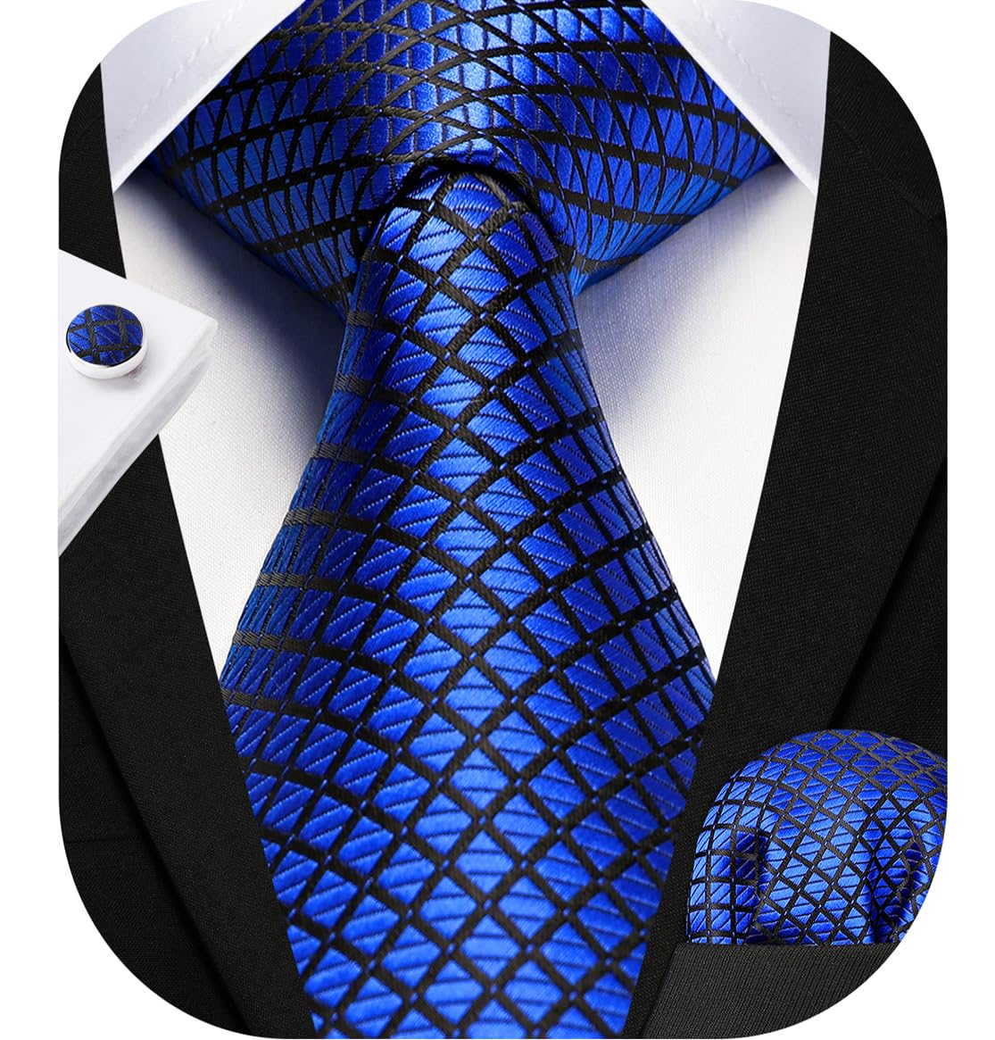 HISDERN Mens Ties Set Stripe Plaid Ties for Men and Pocket Square Cufflinks Formal Silk Necktie Wedding Business