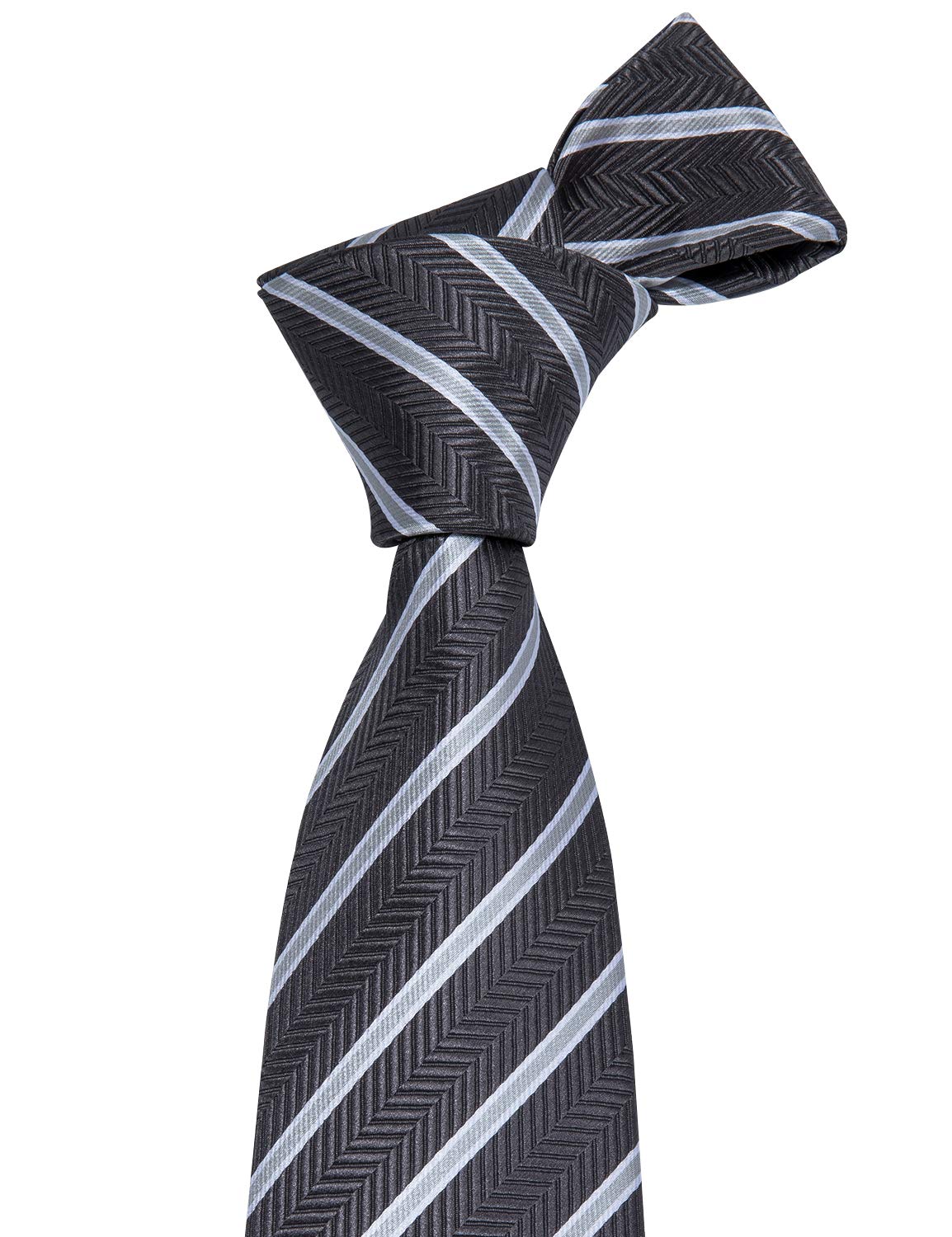 Barry.Wang Stripe Men Ties Set Classic WOVEN Necktie with Handkerchief Cufflinks Formal