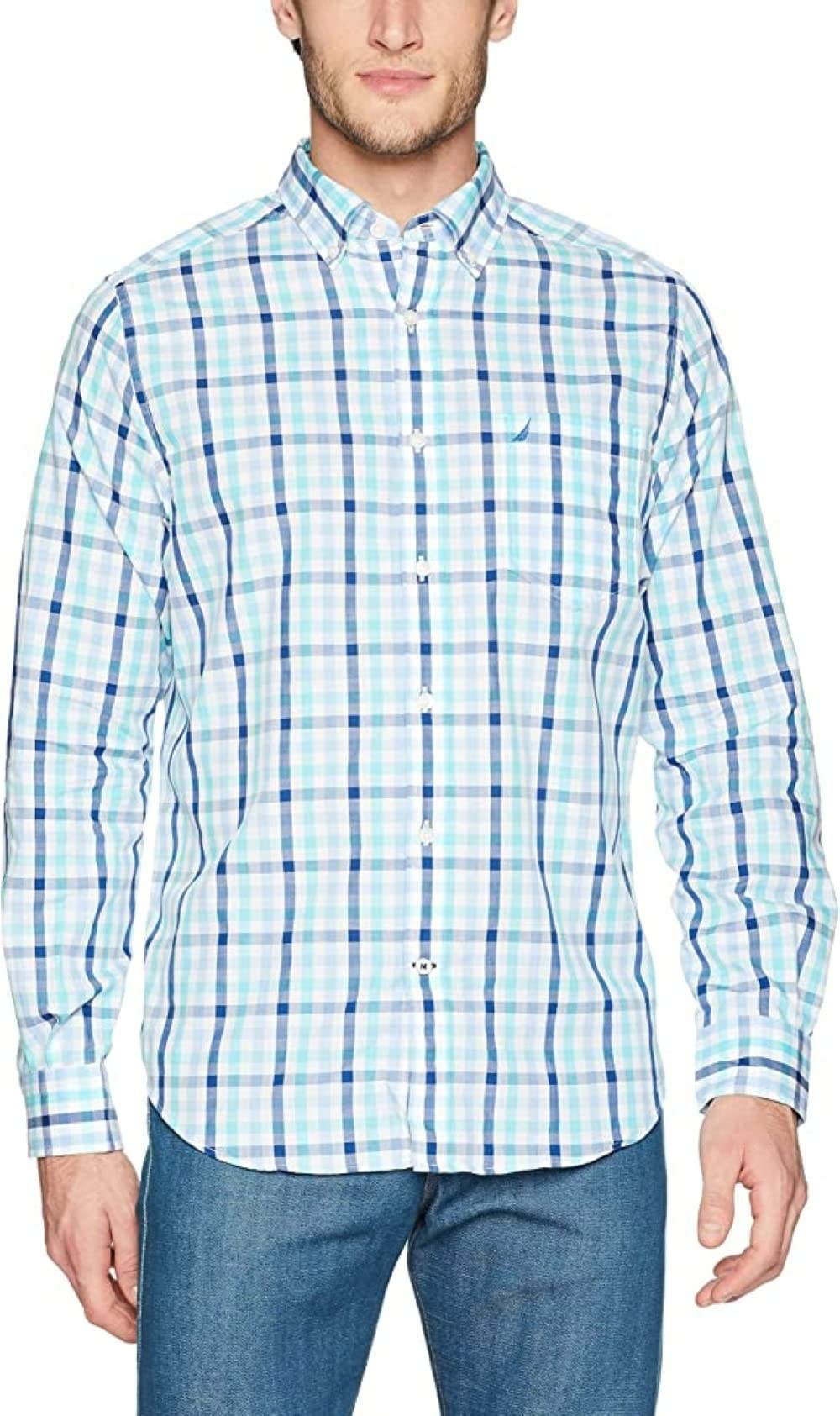 Nautica Men's Wrinkle Resistant Long Sleeve Button Front Shirt