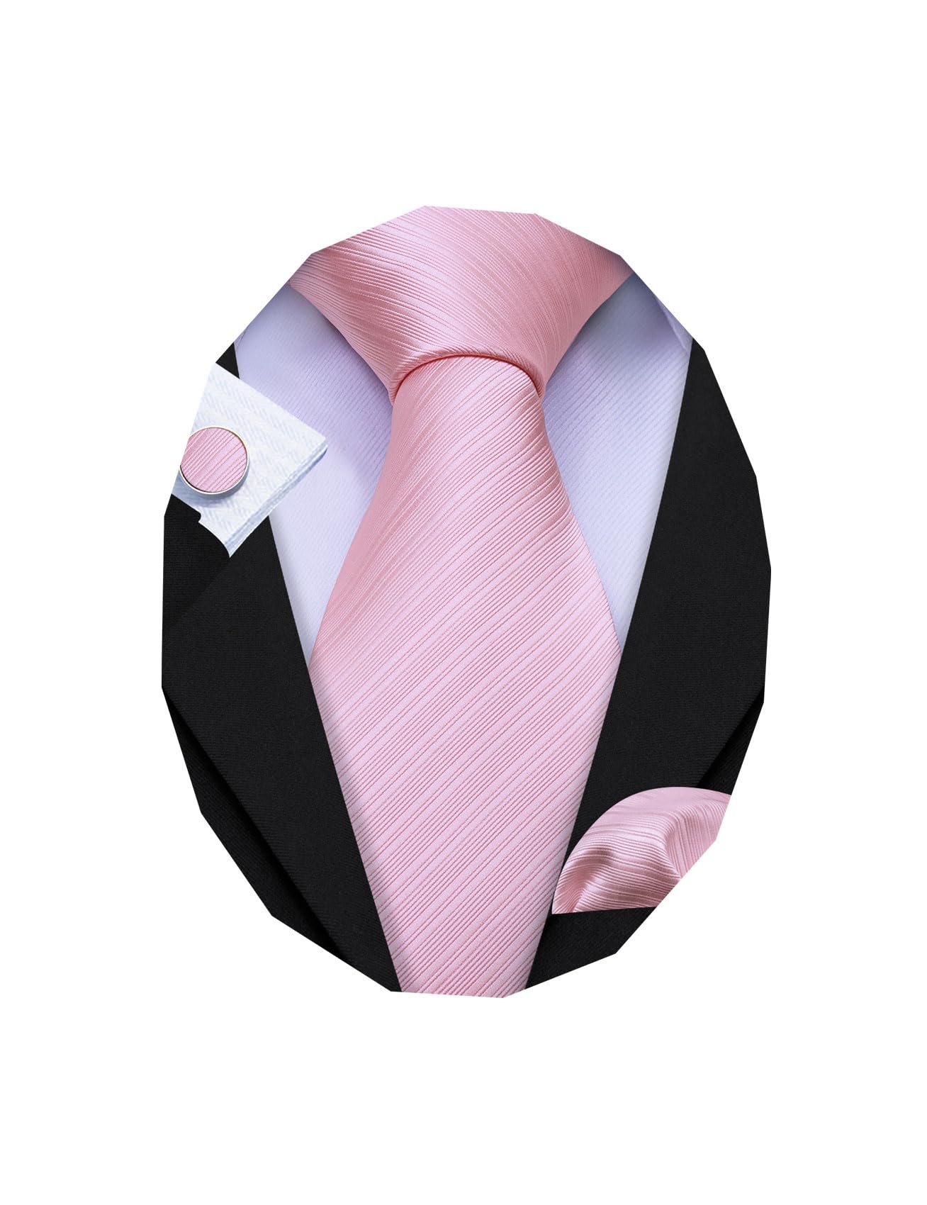 Barry.Wang Stripe Men Ties Set Classic WOVEN Necktie with Handkerchief Cufflinks Formal