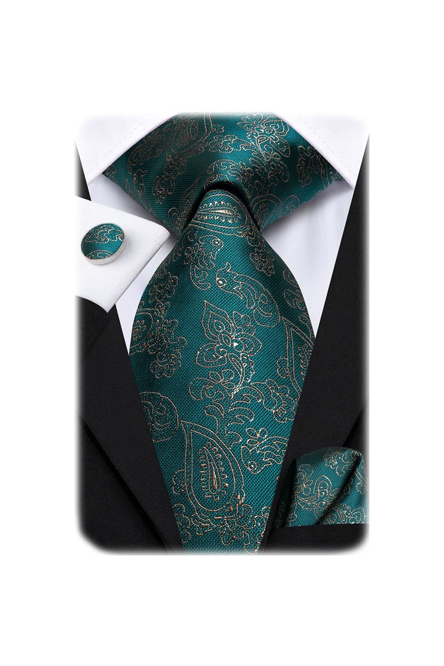 Hi-Tie Silk Paisley Ties for Men Necktie Pocket Square Cufflinks Set Foral Tie Sets Formal Business