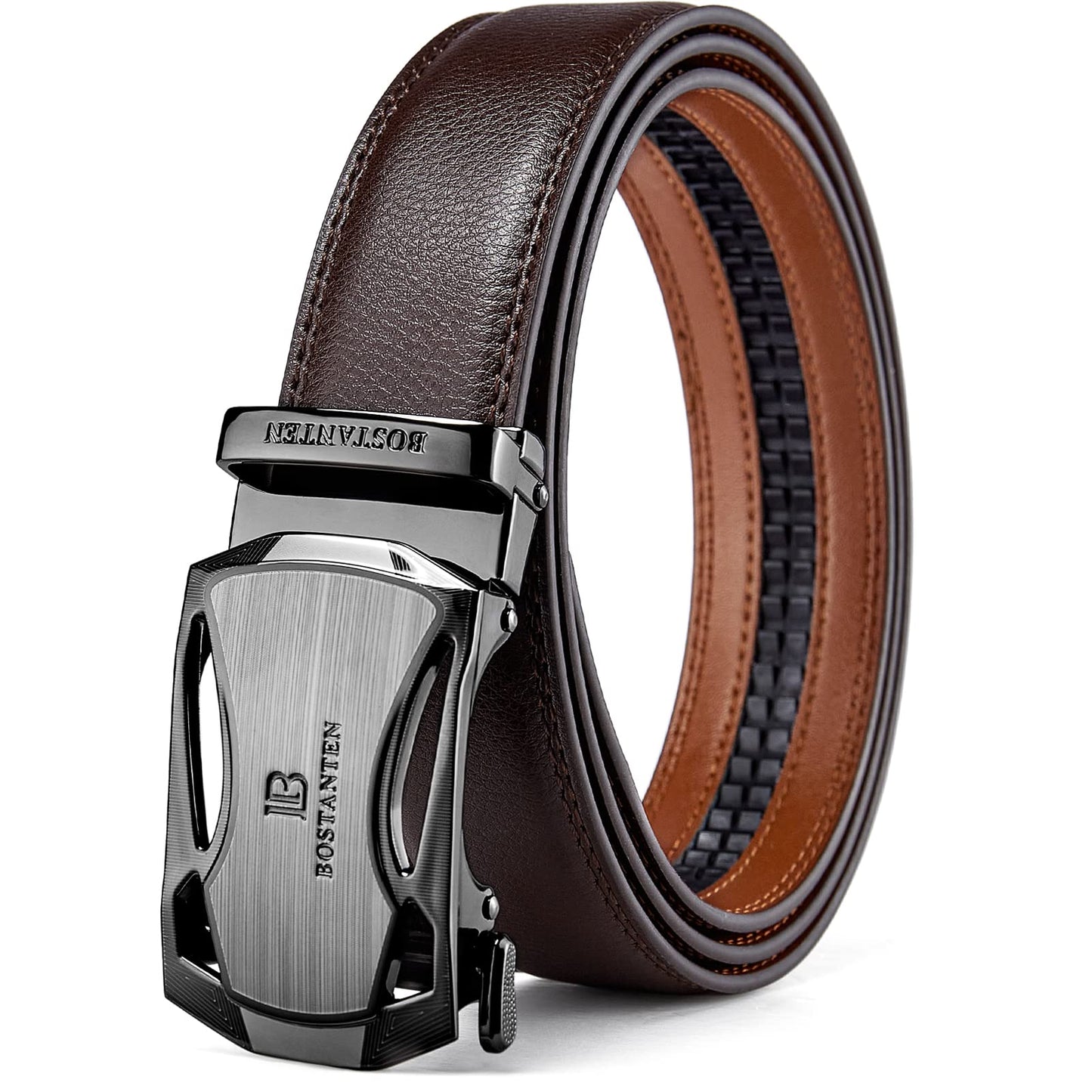 BOSTANTEN Mens Belt Leather Ratchet Belt For Men Dress and Casual with Adjustable Buckle, Trim to Fit