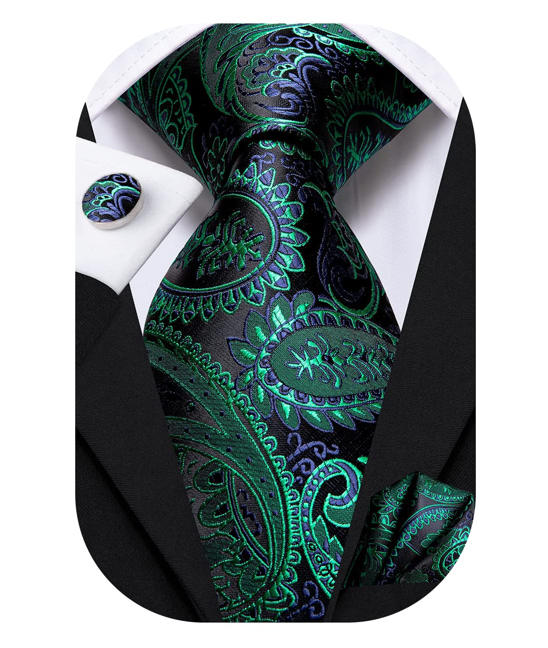 Hi-Tie Silk Paisley Ties for Men Necktie Pocket Square Cufflinks Set Foral Tie Sets Formal Business