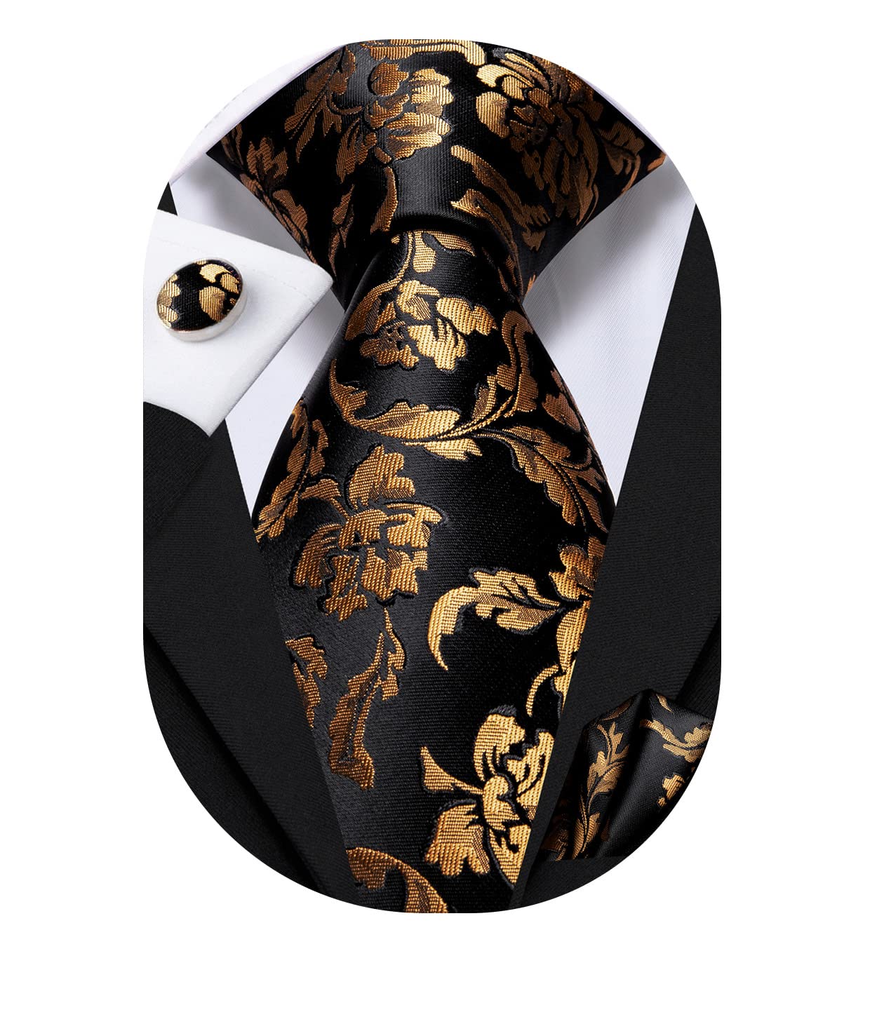 Hi-Tie Mens Plaid Ties Classic Paisley Necktie with Handkerchief Cufflinks Set Business Stripe Tie